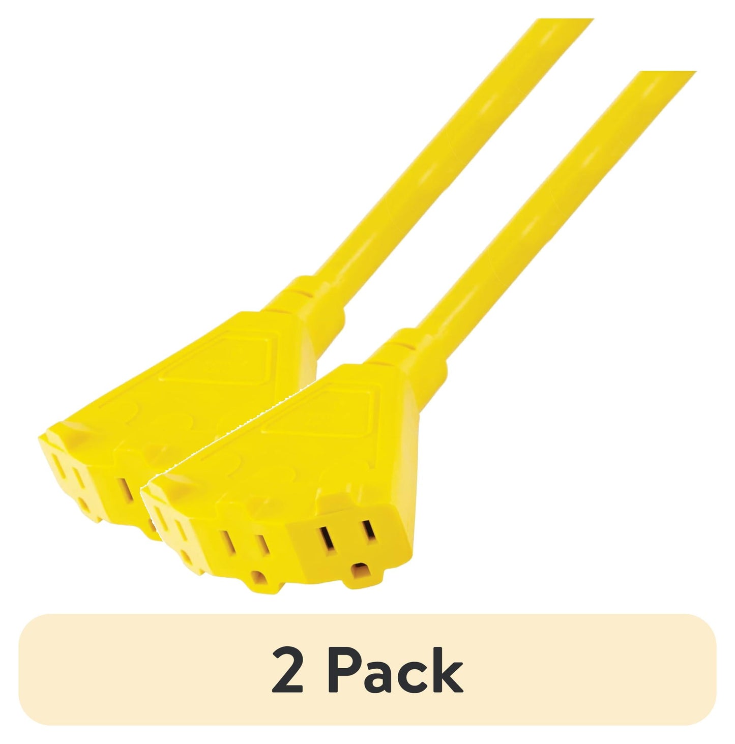 (2 pack) Hyper Tough 2 Foot Heavy Duty Adapter Extension Cord,15 Amps, Yellow