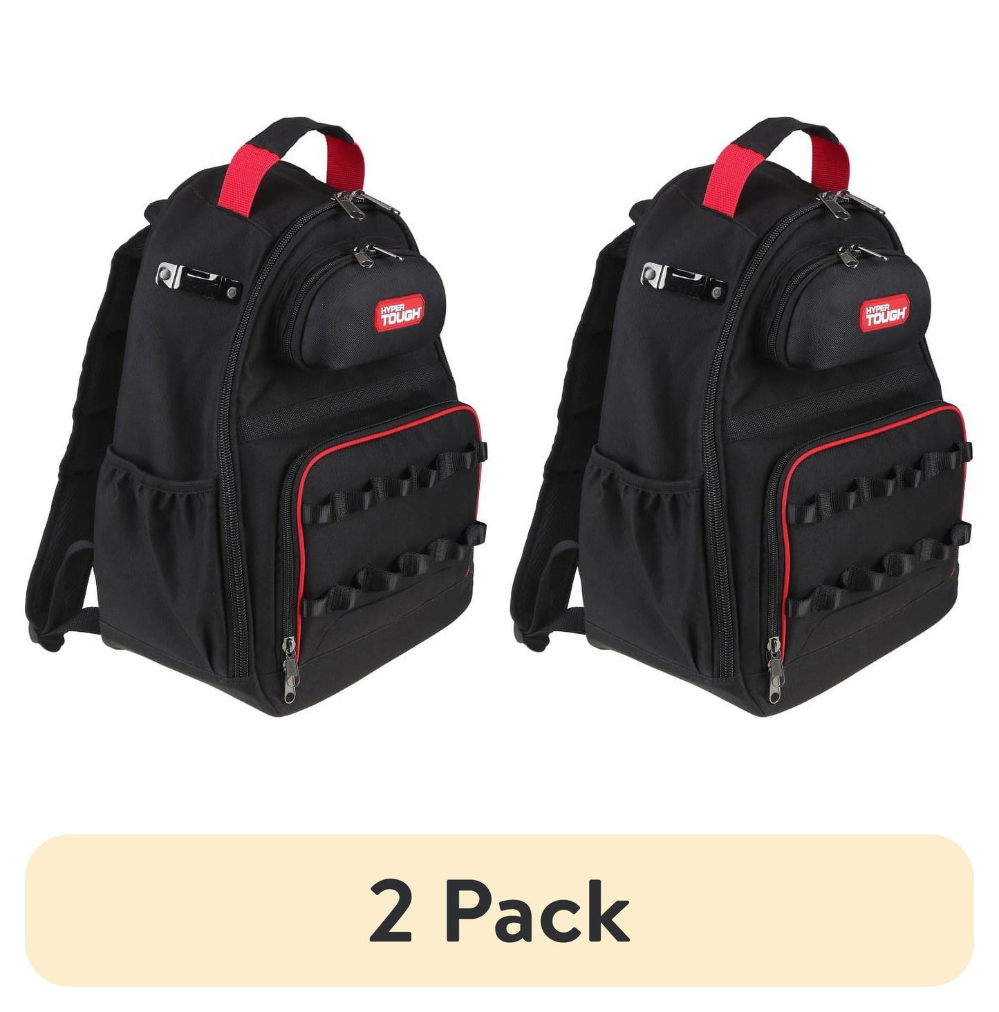 (2 pack) Hyper Tough Black Tool Backpack with Pockets and Loops, Portable Tool Storage with Base Support (Unisex)