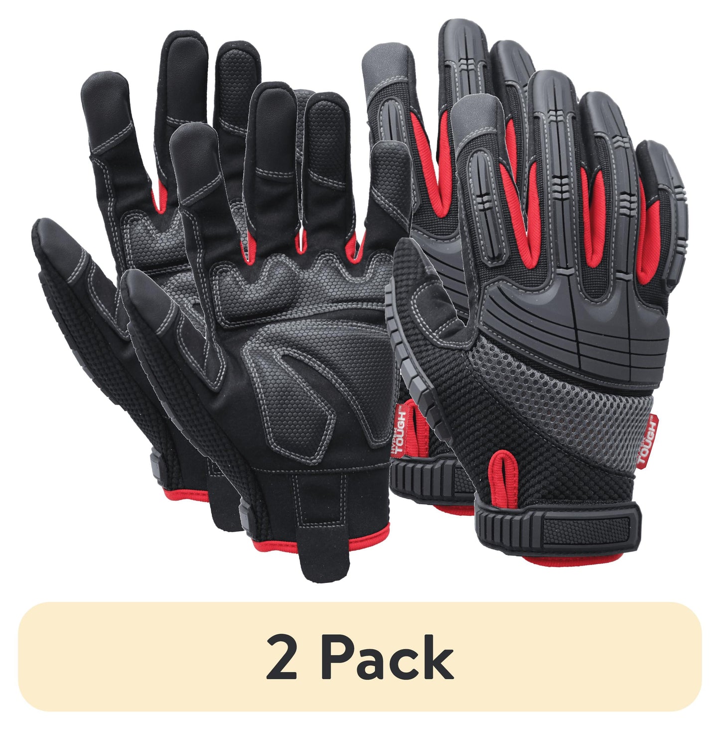 (2 pack) Hyper Tough High Performance Mechanic Gloves, Black Synthetic Leather, Men's X-Large