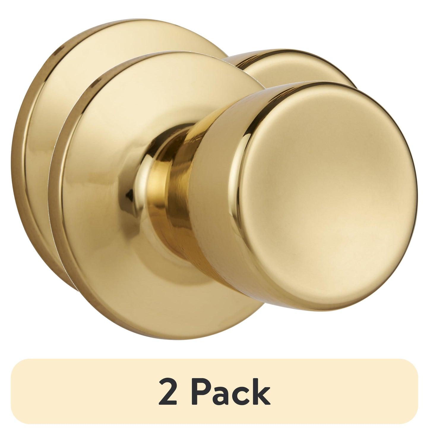 (2 pack) Hyper Tough Interior Non-Locking Tulip Style Passage Doorknob, Polished Brass Finish