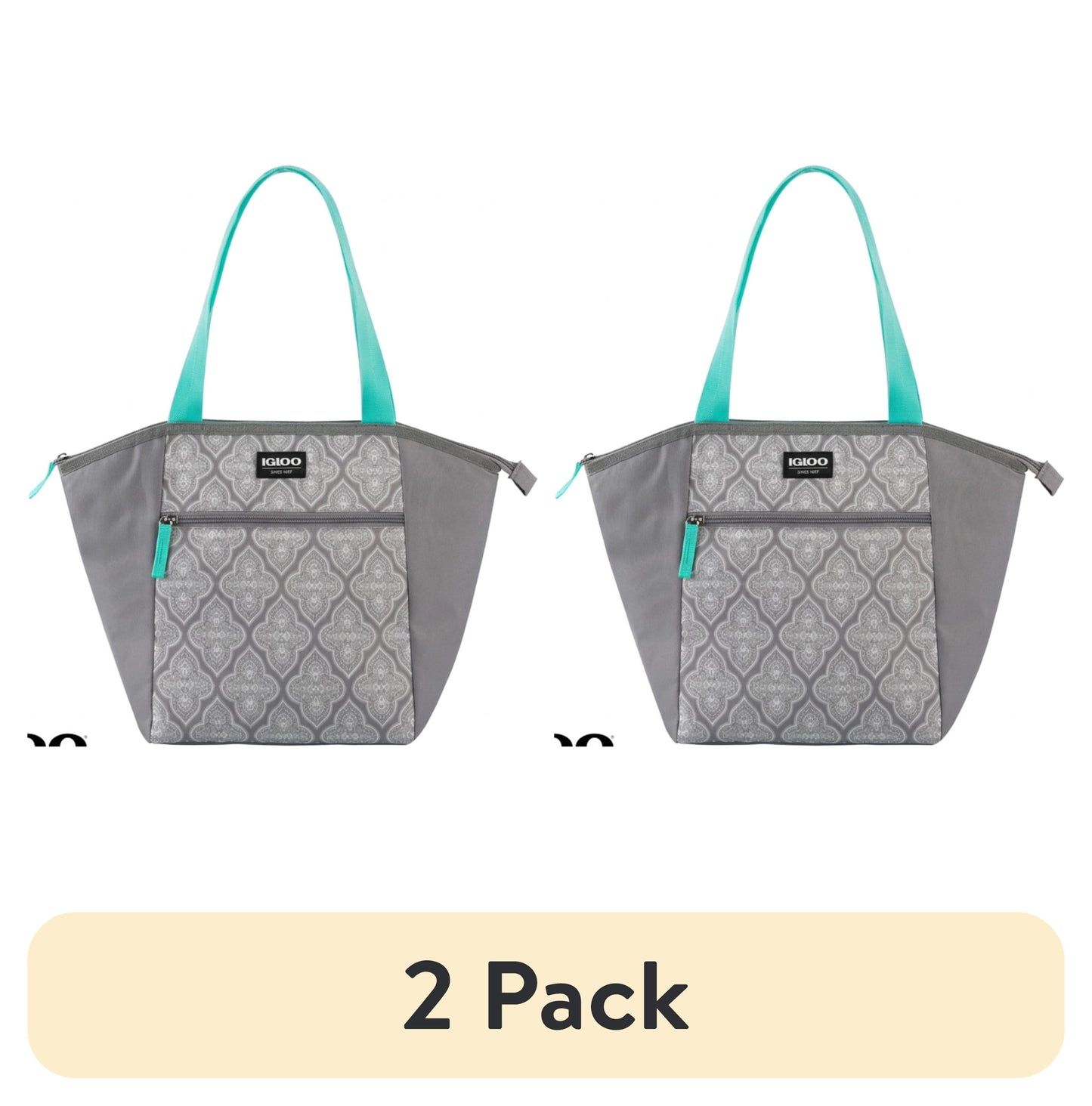 Igloo Essential Tote Lunch Bag Cooler, 14 Can Capacity, Gray and Teal, Insulated Lunch Bag for Meals on the Go