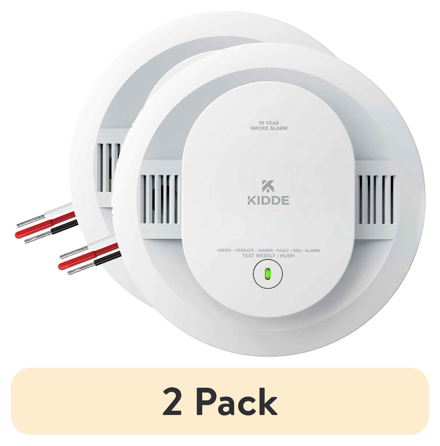 (2 pack) Kidde Hardwired Photoelectric Smoke Detector Alarm, 10-Year Lithium Sealed Battery Backup