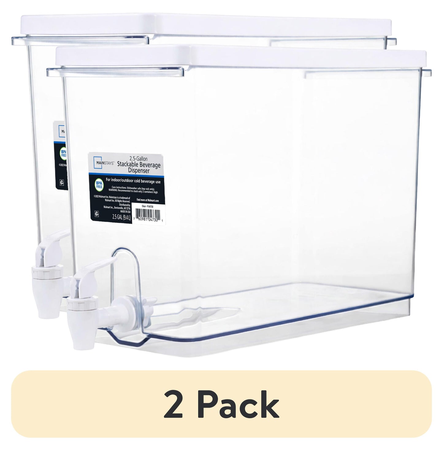(2 pack) Mainstays 2.5 Gallon Drink Dispenser, Well Suited to Chilled Drinks for Entertaining or Refrigerator Storage