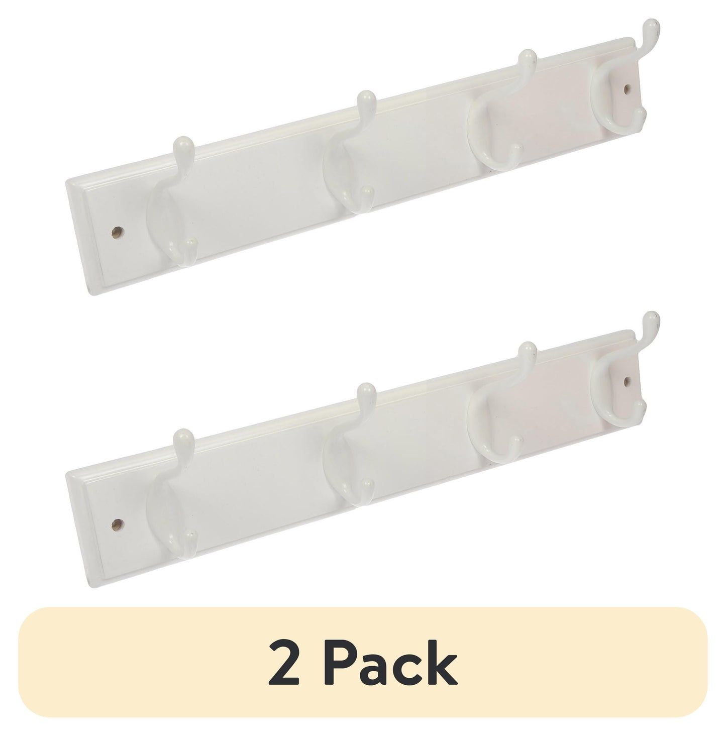 (2 pack) Mainstays 4 Hook 18 inch Hook Board for Coats, Bags, Leashes, Keys, Towels, 30 lbs Capacity, White, 1 Pc