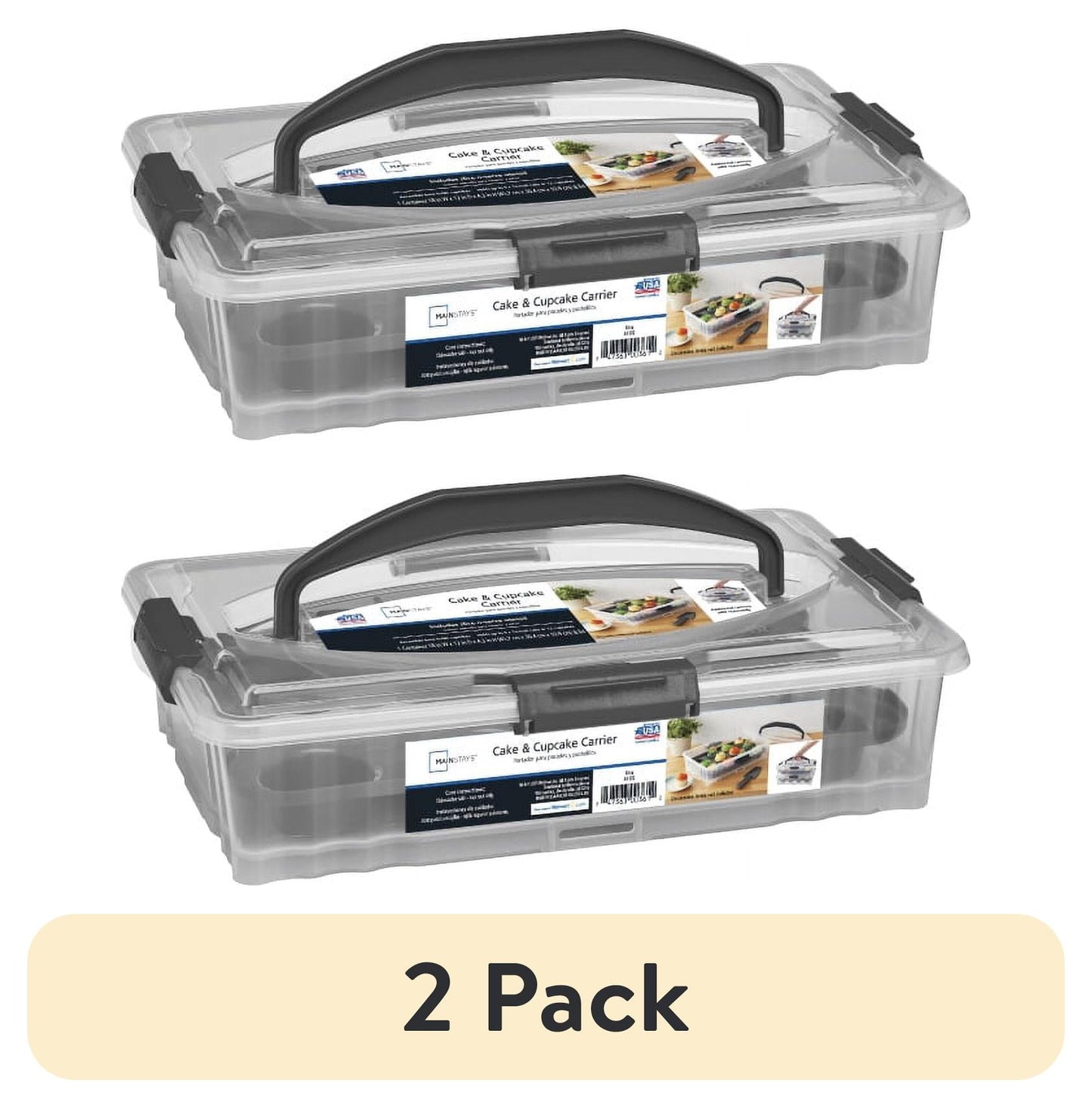(2 pack) Mainstays Dessert Carrier, Rectangular Design, Clear Plastic with Dark Gray Handle and Clasps, Includes Slice-and-Serve Utensil (1 Each) 18" x 12" x 4.3"