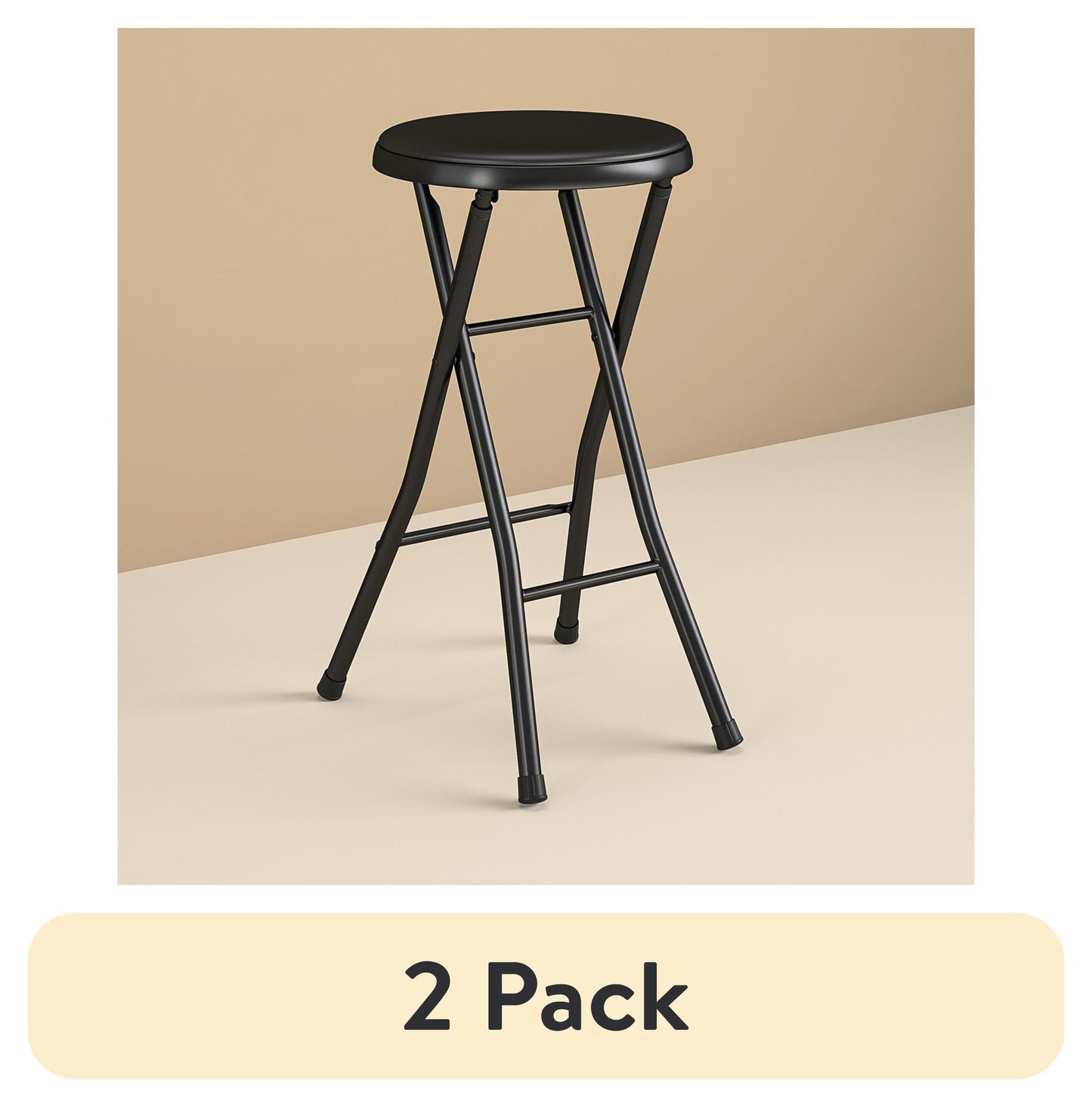 (2 pack) Mainstays Taburete Plegable Acolchado de Vinilo de 24", Negro