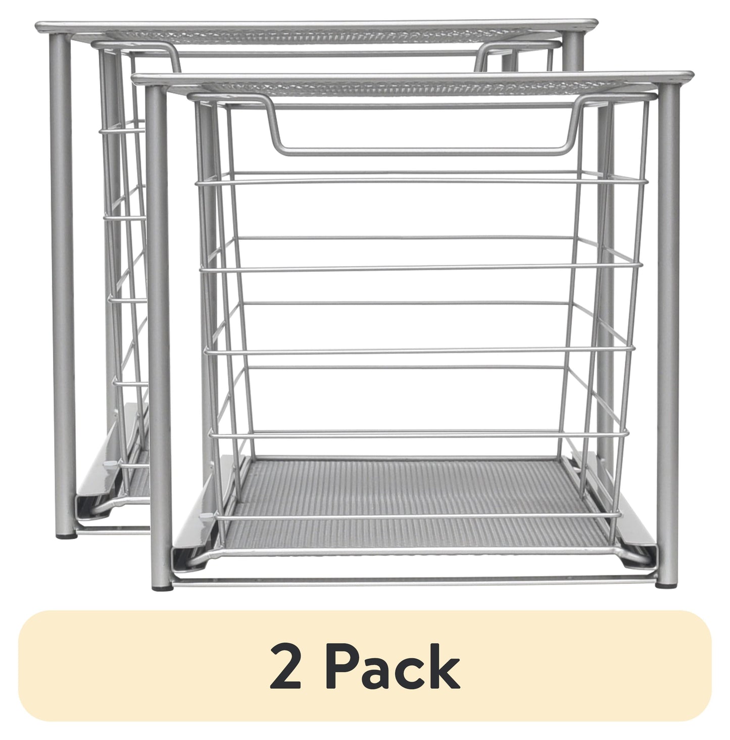 (2 pack) Mainstays Large Stackable Slide-Out Drawer Organizer, Satin Nickel, 15" x 10 " X 9.3"
