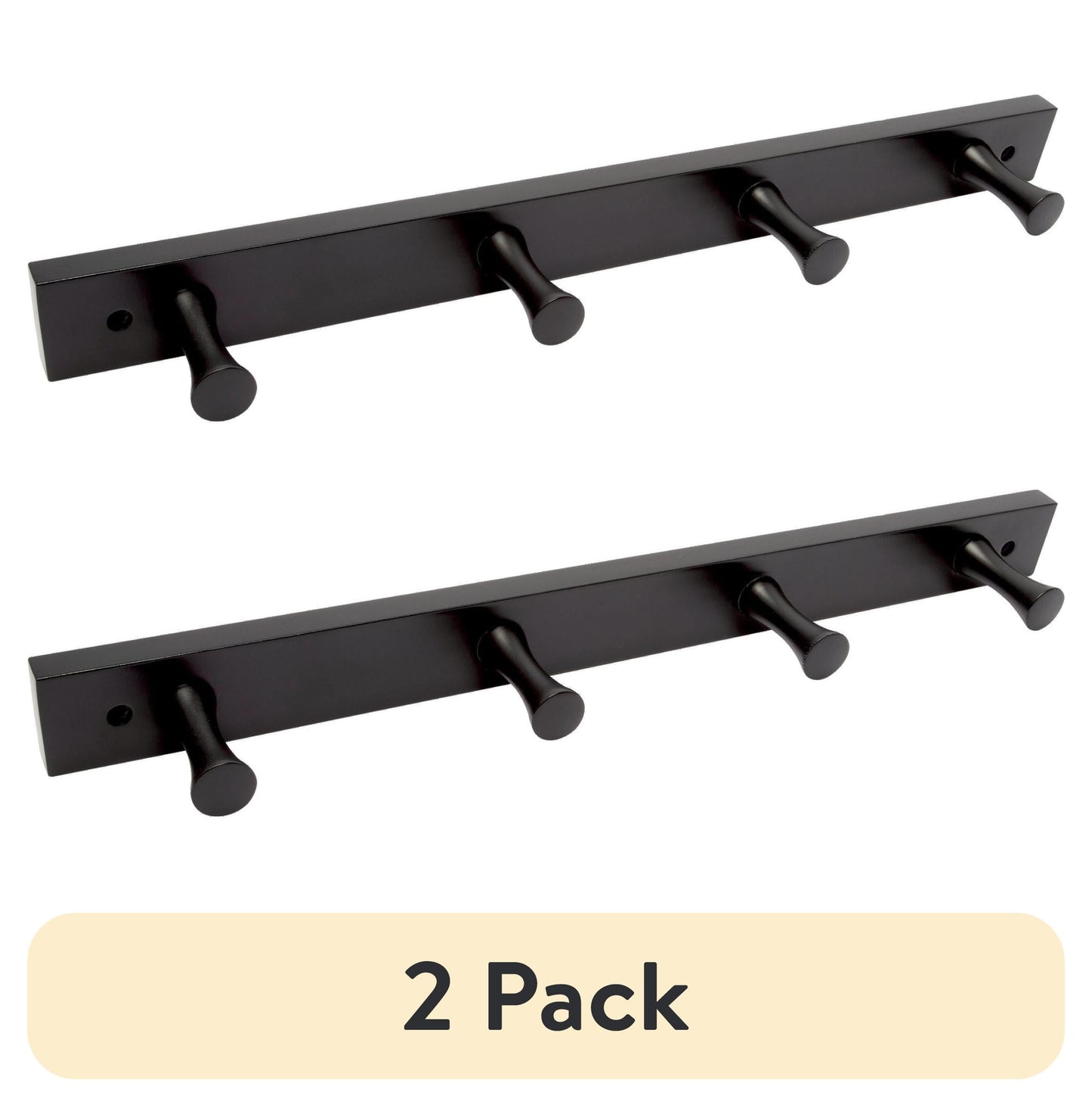 (2 pack) Mainstays Wall Mounted 18 in. Matte Black Wood Hook Rail, 4 Hooks
