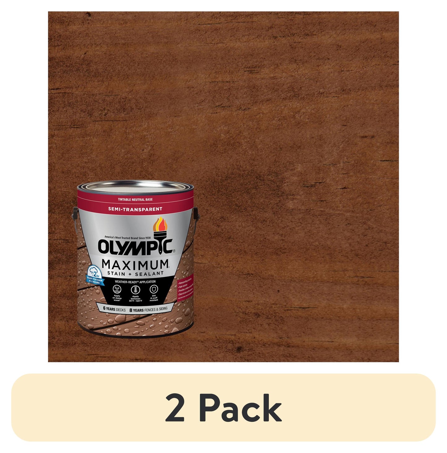 (2 pack) Olympic Maximum 1 Gallon ST-2011 Dark Mahogany Semi-Transparent Exterior Stain and Sealer in One Low VOC
