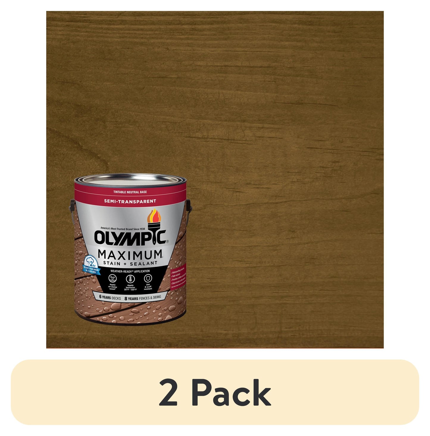 (2 pack) Olympic Maximum 1 Gallon ST-2016 Light Mocha Semi-Transparent Exterior Stain and Sealer in One Low VOC