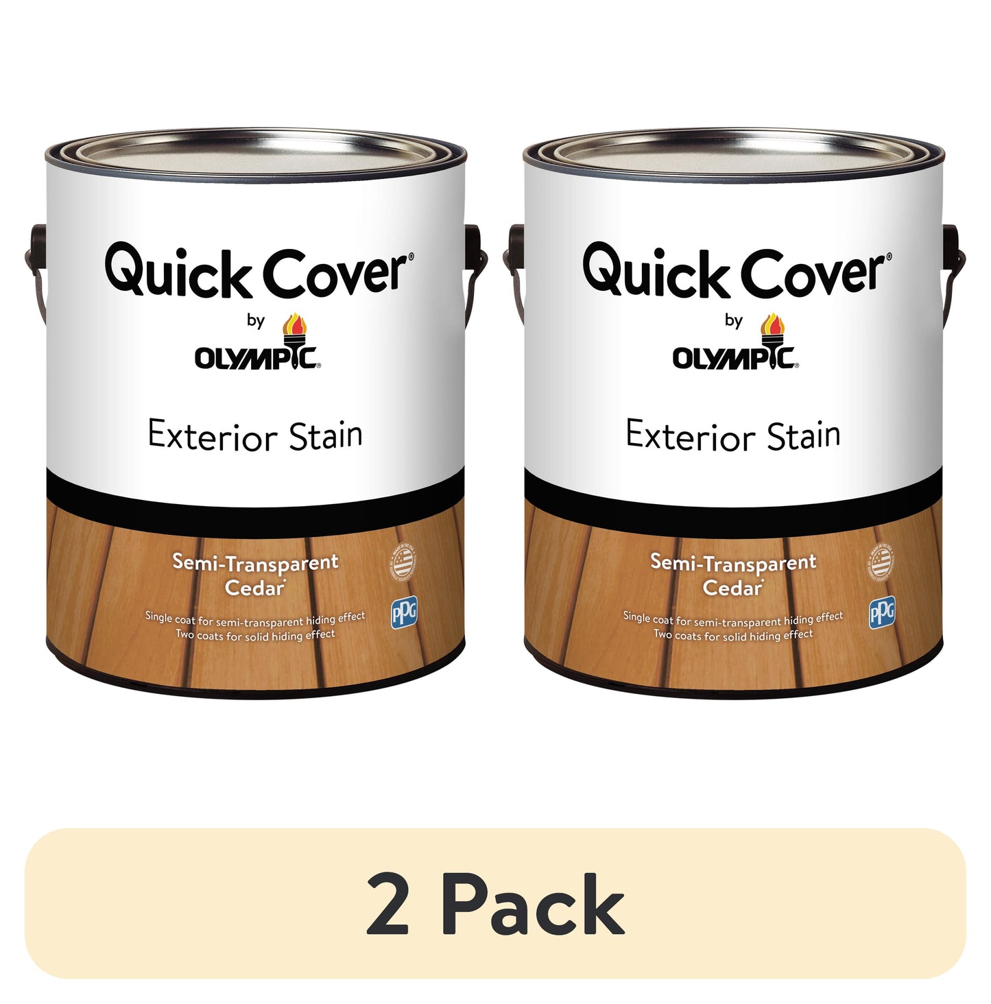 (2 pack) Olympic Quick Cover Cedar Semi-Transparent Interior/Exterior Wood Stain, 1 Gallon