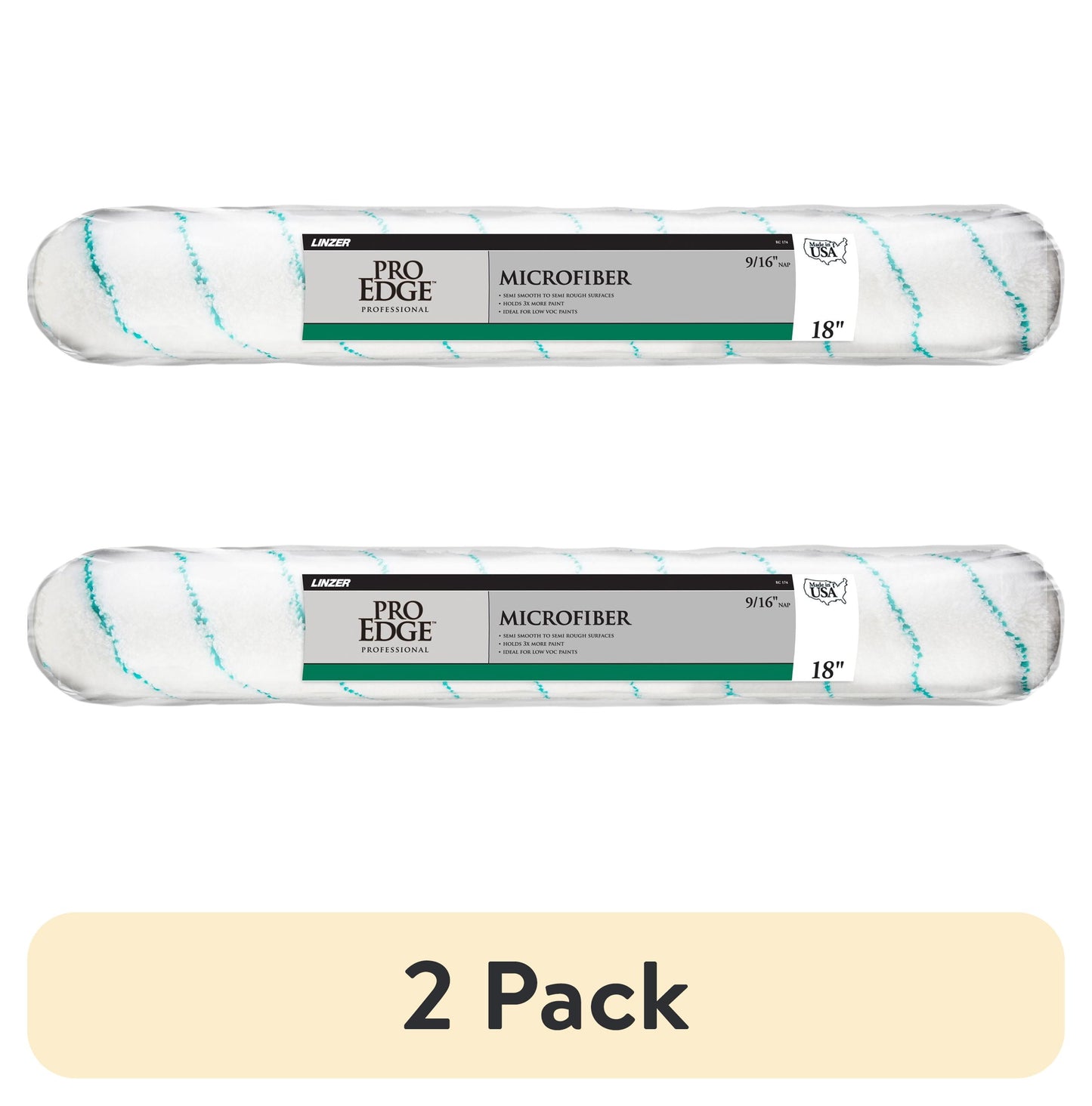 (2 pack) PRO EDGE by Linzer 18x9/16" Microfiber Paint Roller Cover