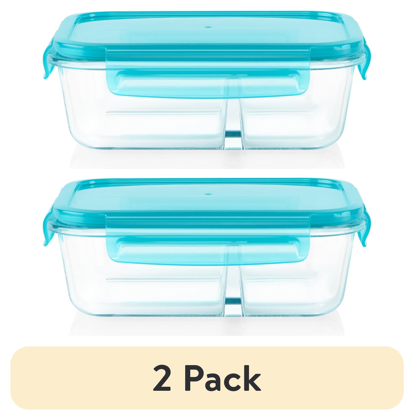 (2 pack) Pyrex MealBox 4-cup Divided Glass Food Storage Container with Turquoise Lid