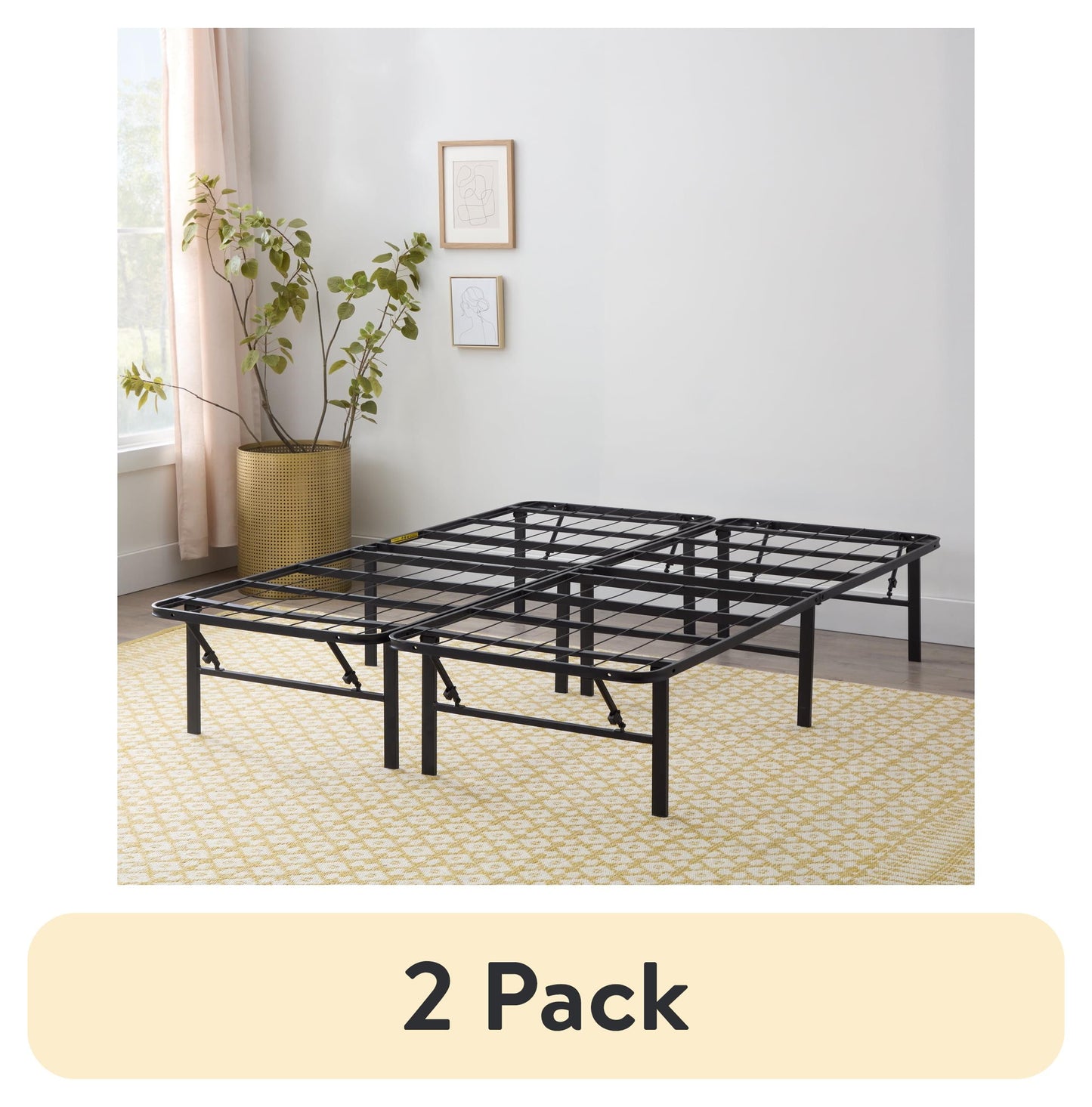 (2 pack) Rest Haven 14" Black Steel Platform Bed Frame, King