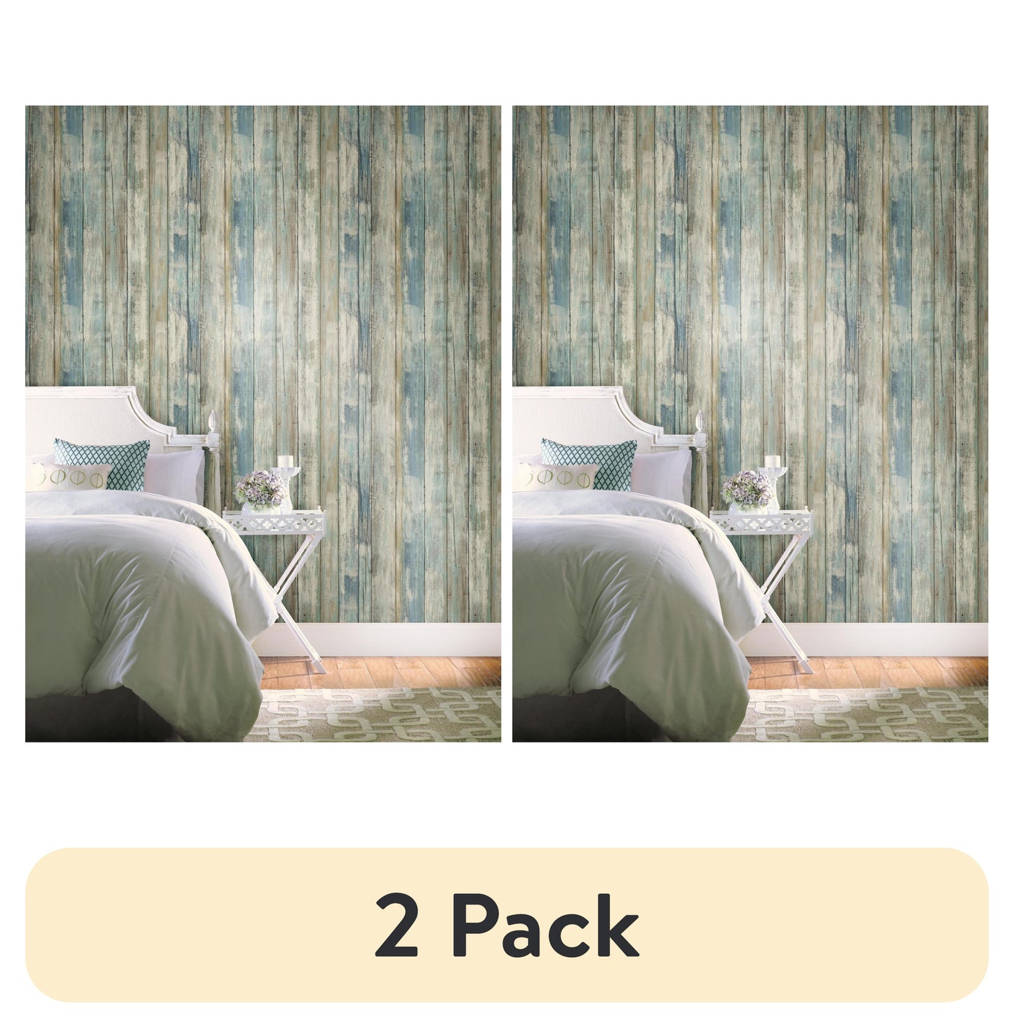 (2 pack) RoomMates Blue Distressed Wood Peel And Stick Wall Decor Wallpaper