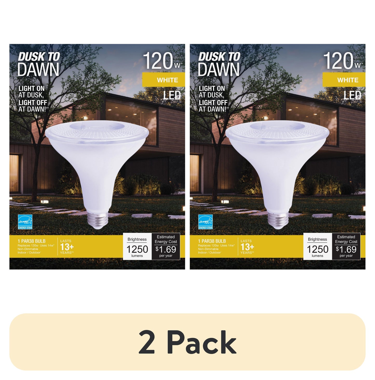 (2 pack) SYLVANIA Dusk to Dawn PAR38 LED Light Bulb with Auto on/off Light Sensor, 120 Watts Eqv, Natural White