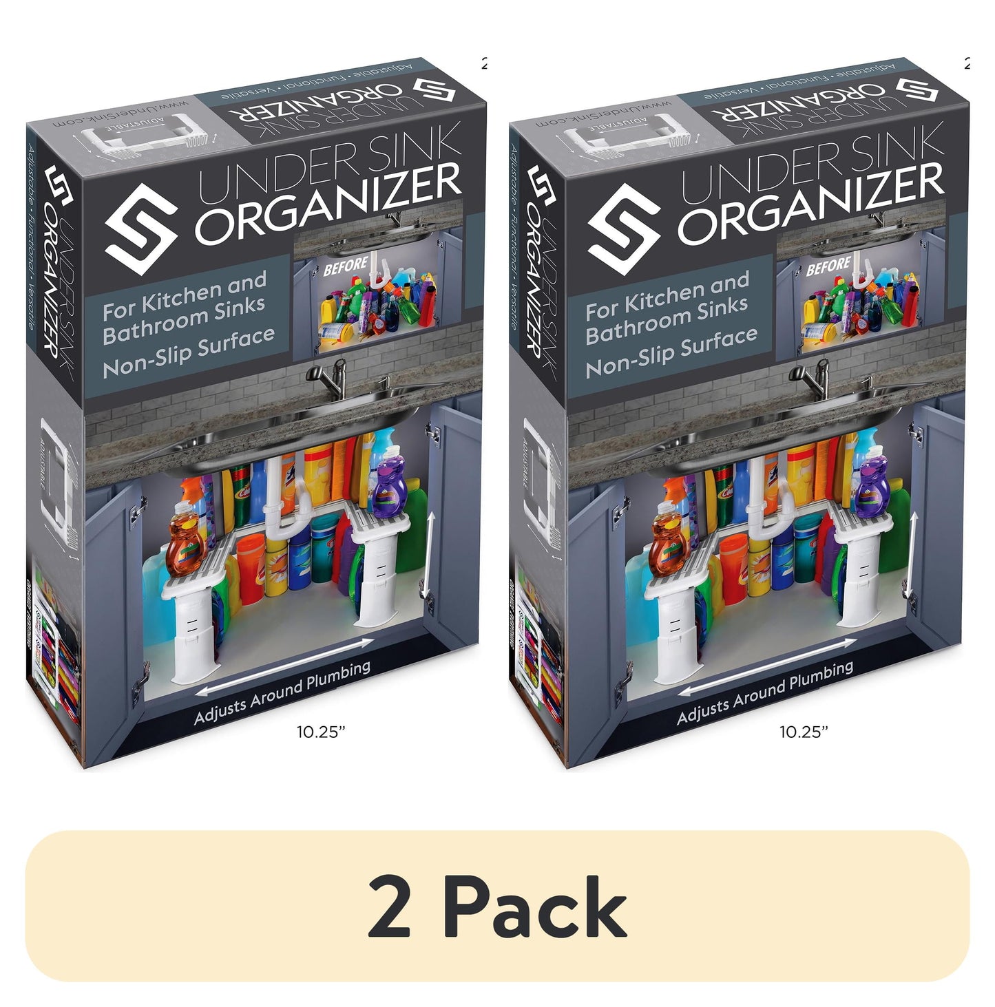 (2 pack) Spicy Shelf - Savvy Shelf Under Sink Storage Organizer, Made for Kitchen Organization and Accessibility