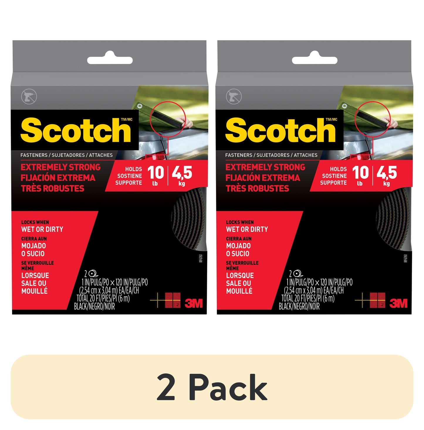 (2 pack) Scotch Black Hook & Loop Fasteners, Heavy Duty, Holds 10 lbs, 1 in x 10 ft, 2 Count