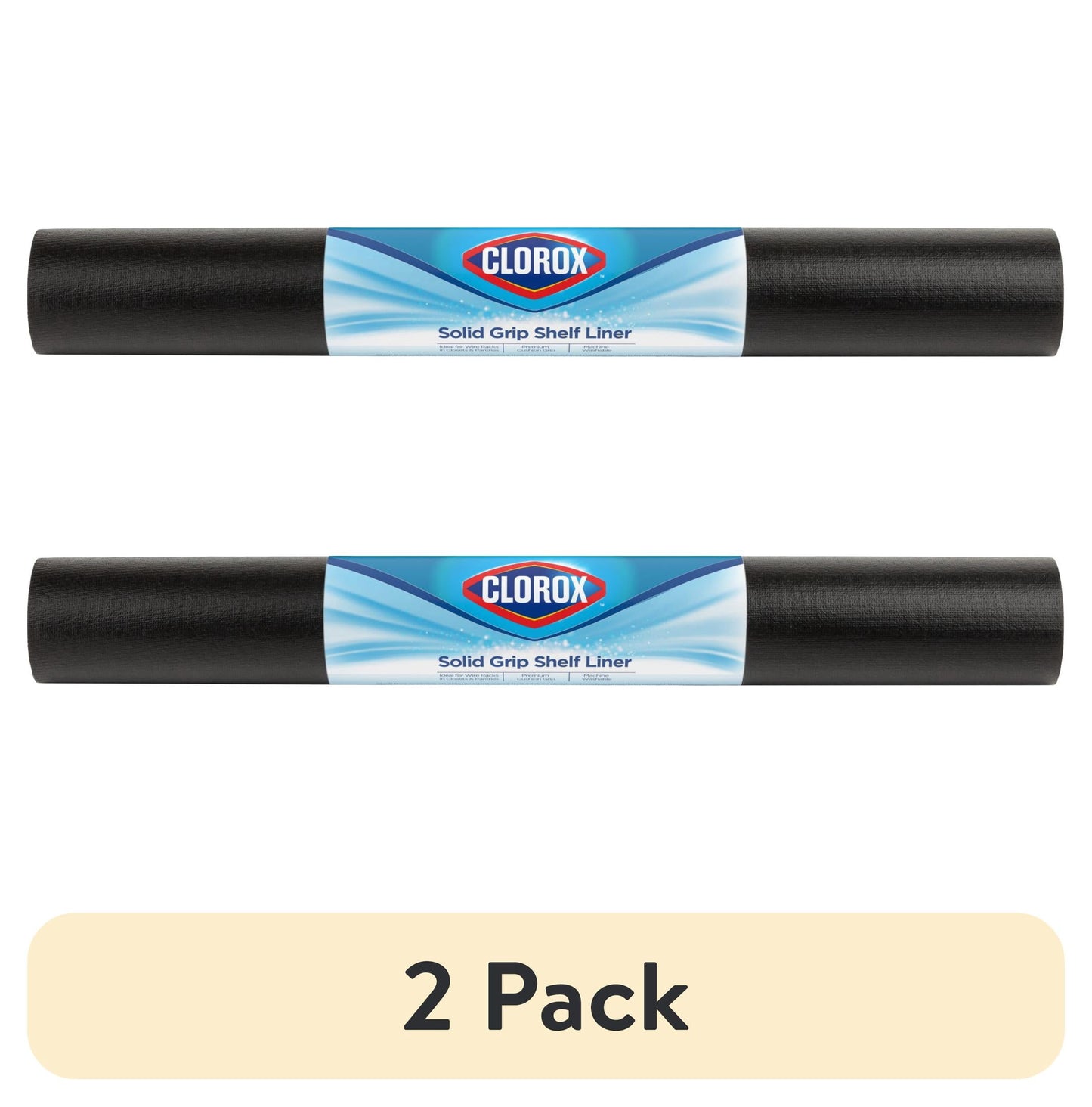 (2 pack) Solid Grip Shelf Liner with Clorox, Black, 20 in. x 6 ft. Roll