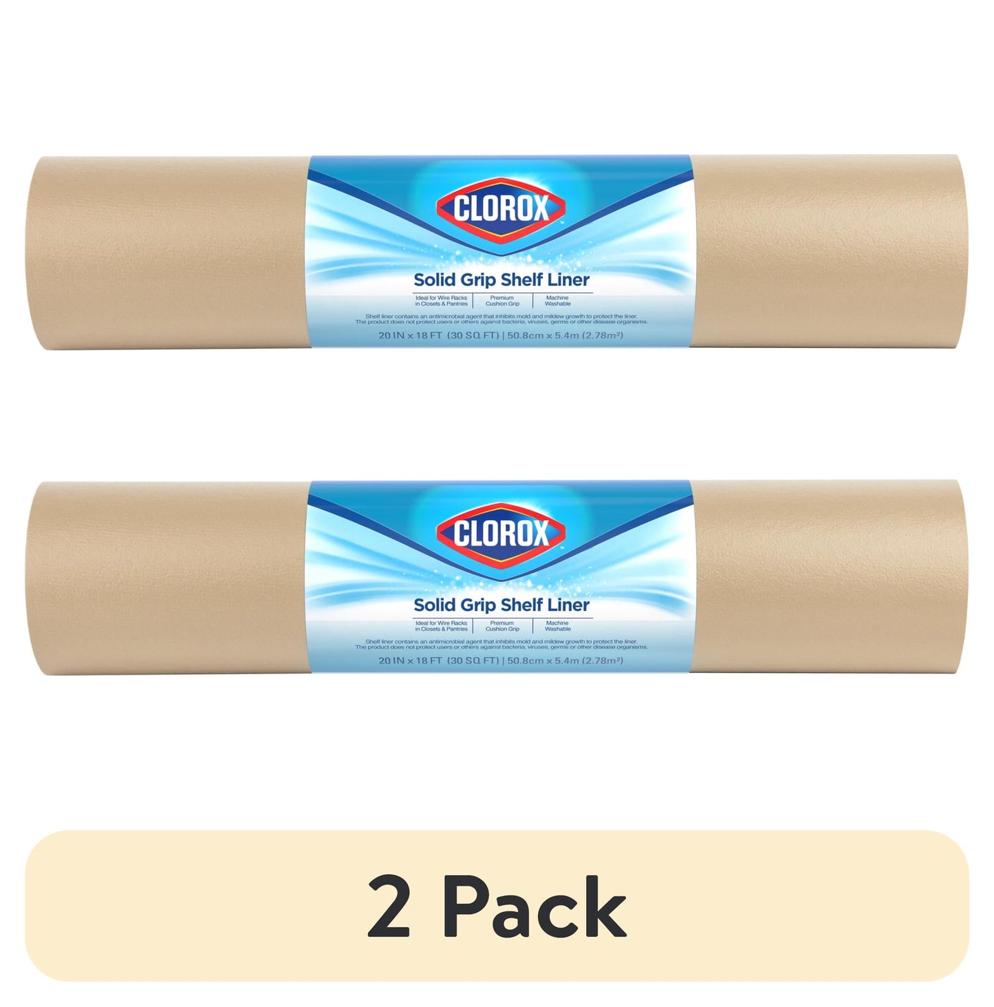 (2 pack) Solid Grip Shelf Liner with Clorox, Taupe, 20 in. x 18 ft. Roll