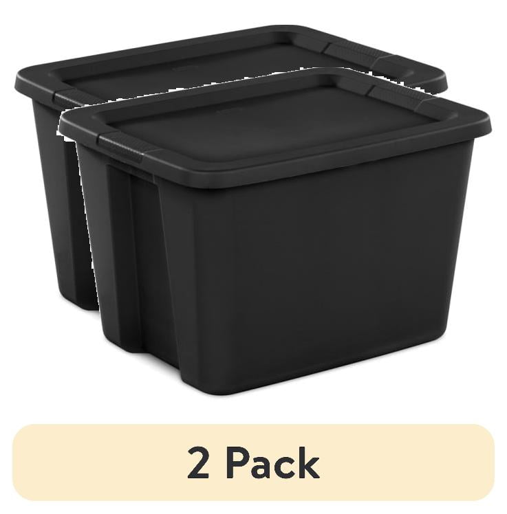 (2 pack) Sterilite Large Storage Bin, 18 Gallon Plastic Storage Container with Snap-On Lid, Black, Pack of 8
