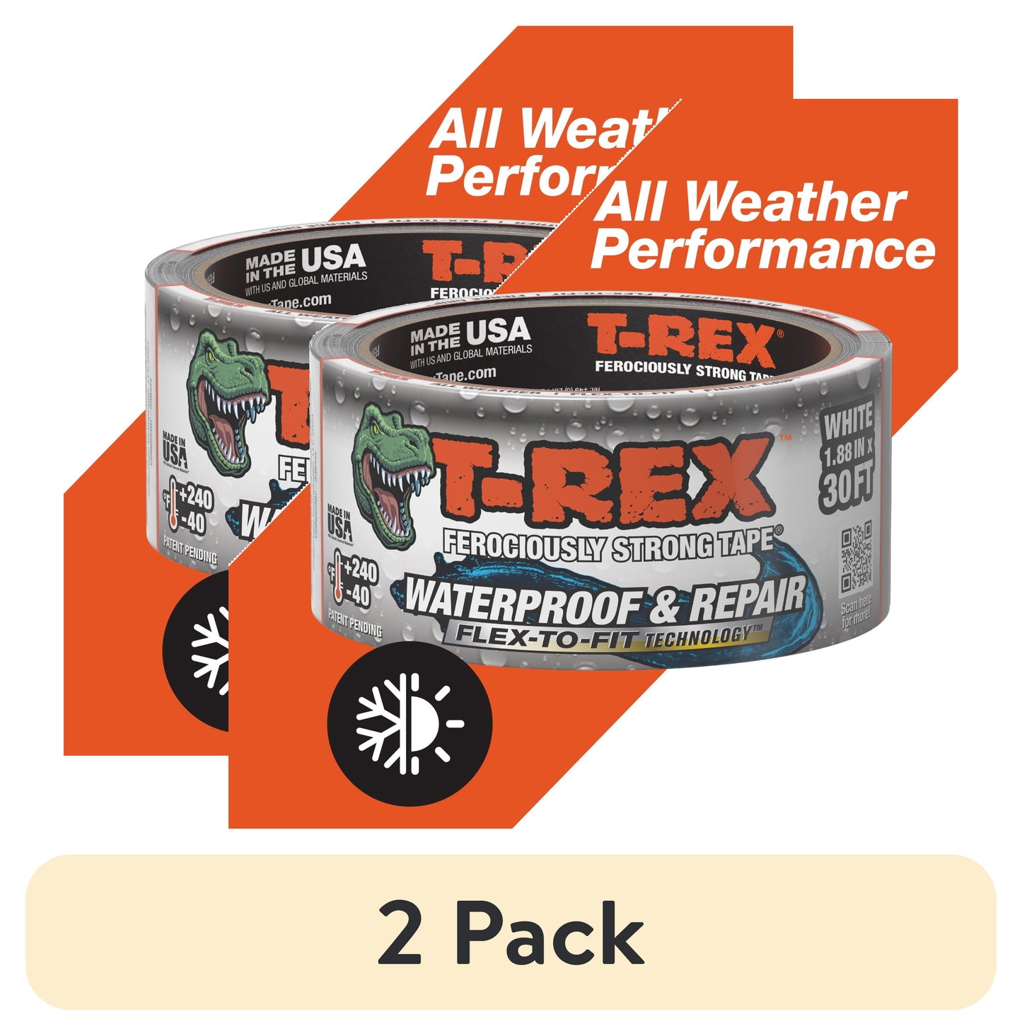 (2 pack) T-Rex Ferociously Strong White Waterproof and Repair Tape 1.88 in x 10 yd