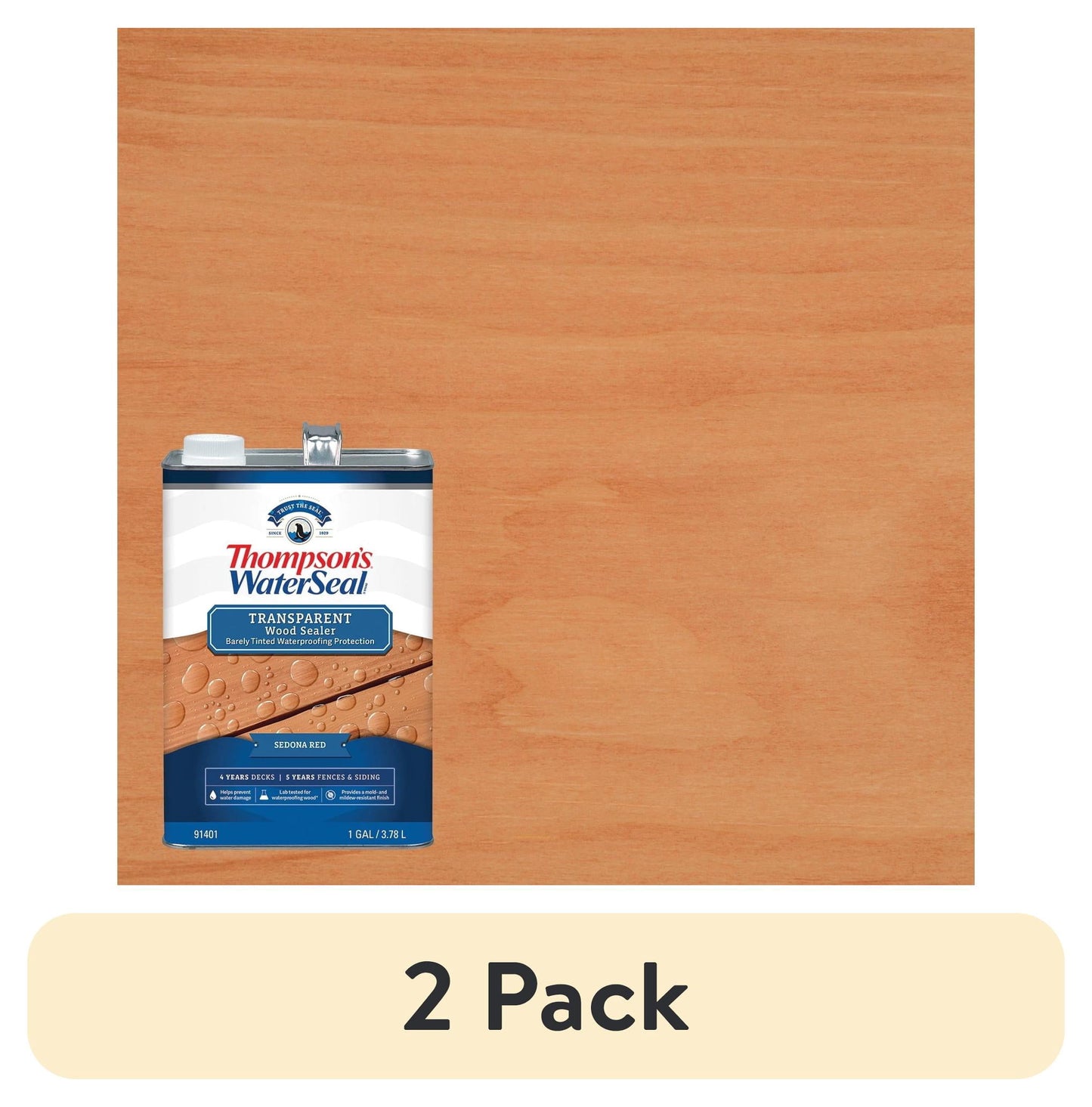 (2 pack) Thompson's WaterSeal Transparent Wood Sealer, Sedona Red, 1 Gallon