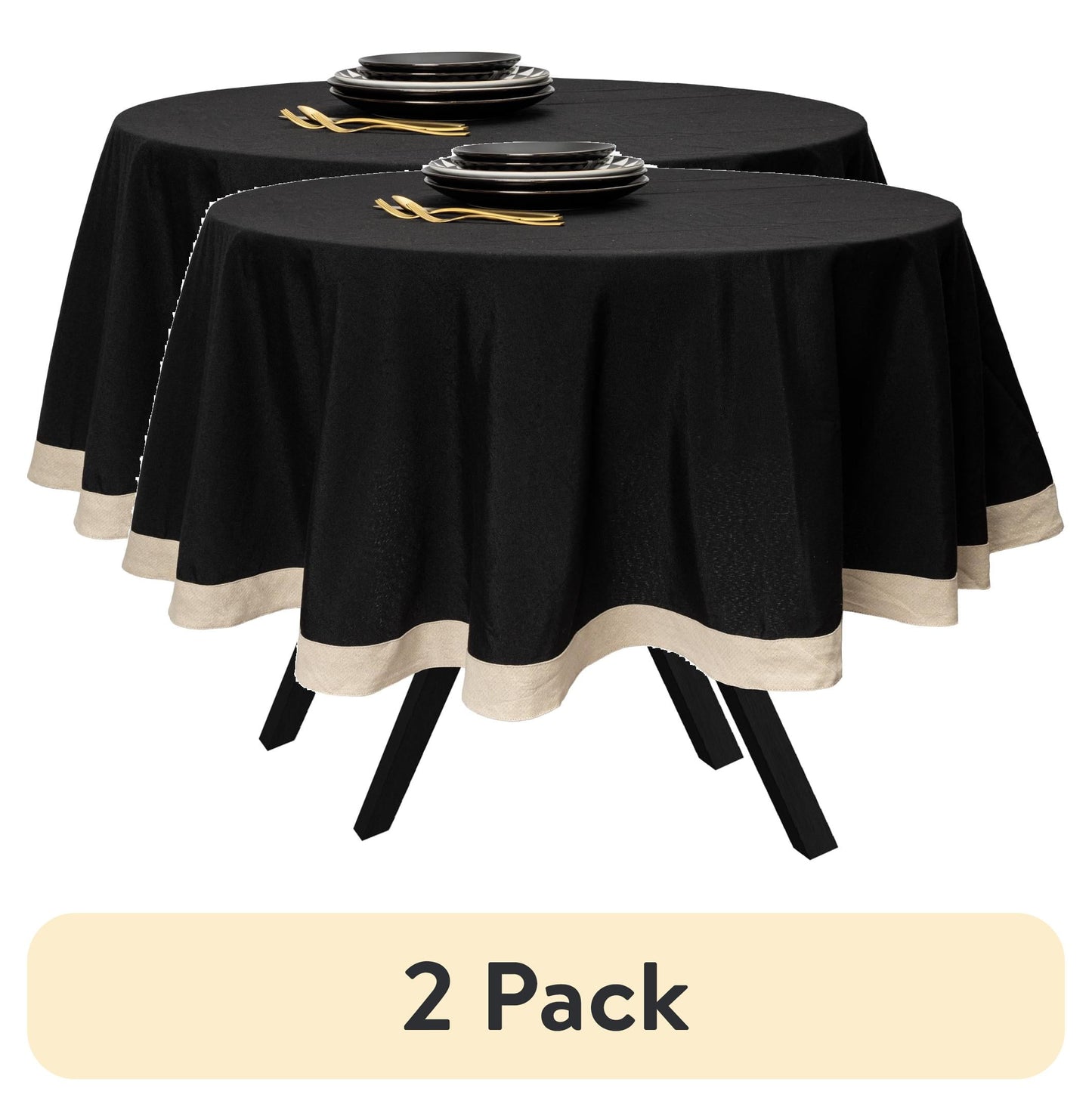 (2 pack) Thyme & Table Mantel Rectangular de 102", Negro con Borde Dorado