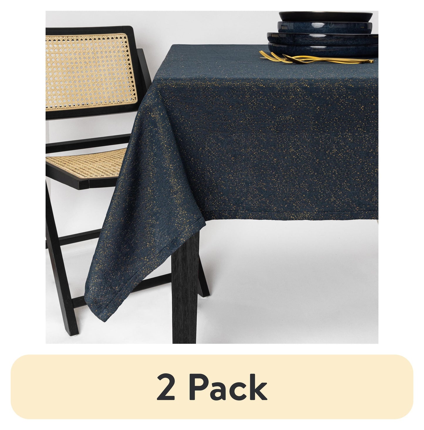 (2 pack) Thyme & Table 102" Rectangle Tablecloth, Navy and Gold Celestial
