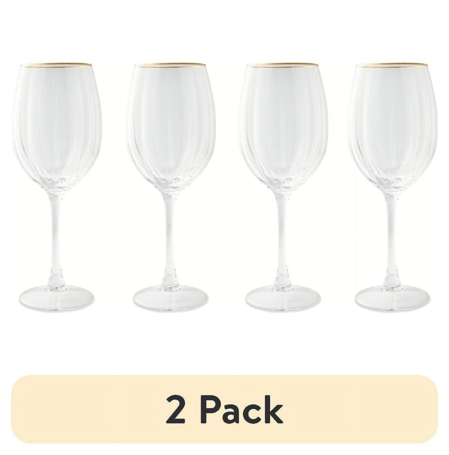 (2 pack) Thyme & Table Scalloped Wine Glasses with Gold Rim, Set of 4
