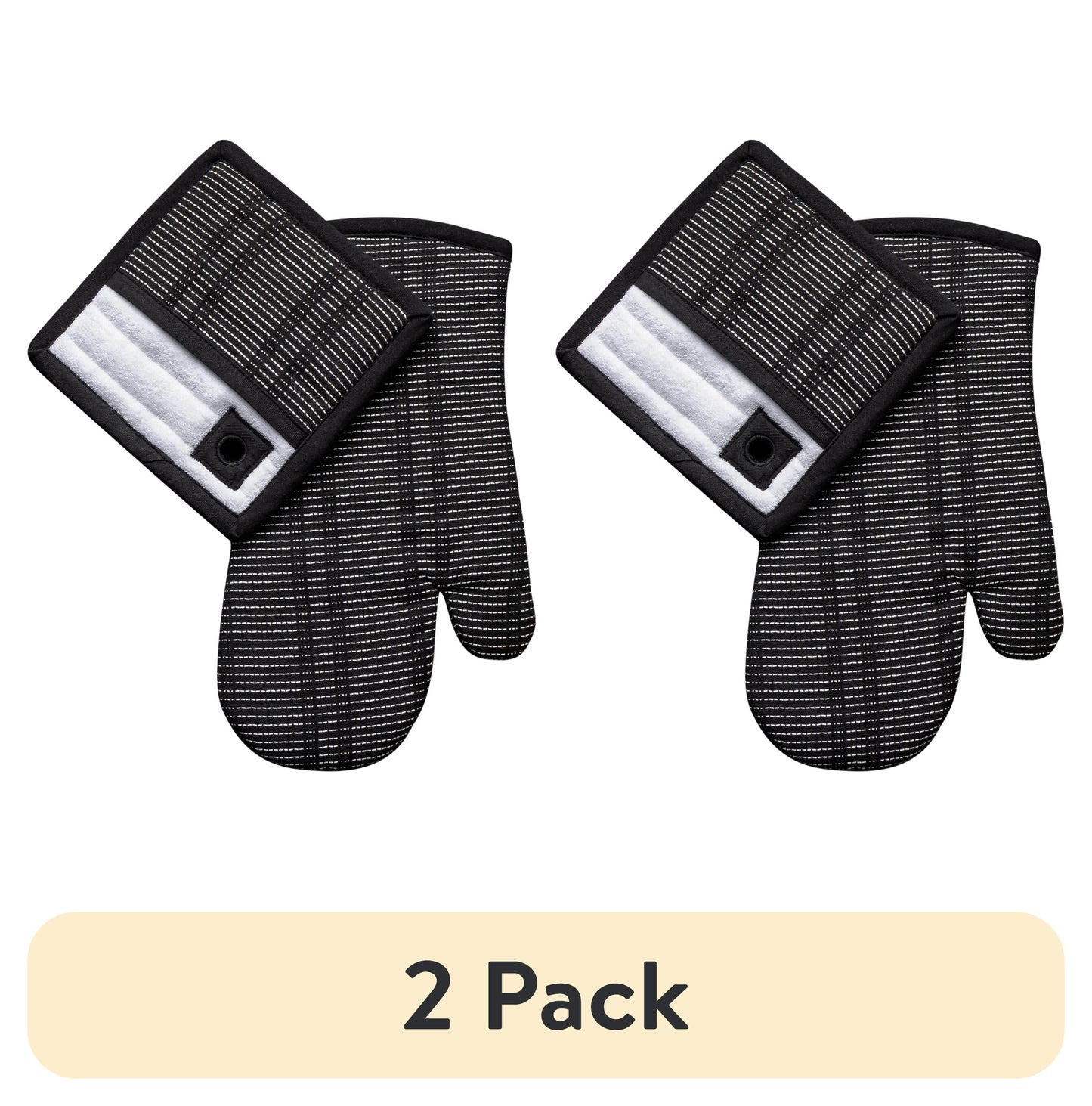 (2 pack) Thyme & Table 2-Pack Kitchen Set Oven Mitt and Potholder, Black and White