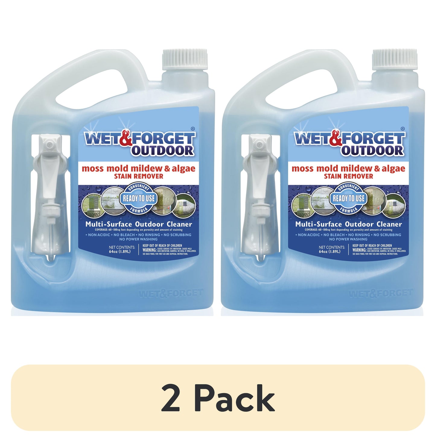 (2 pack) Wet & Forget Outdoor Moss, Mold, Mildew, and Algae Stain Remover Spray, 64 oz
