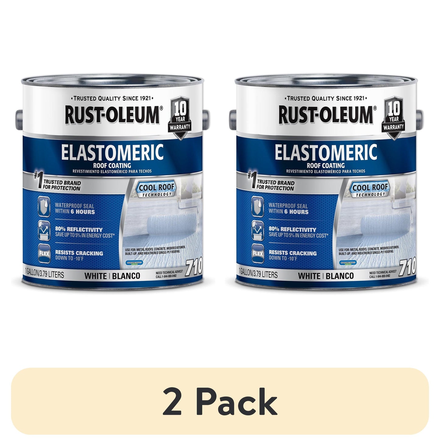 (2 pack) White, Rust-Oleum Elastomeric Roof Coating, Gallon