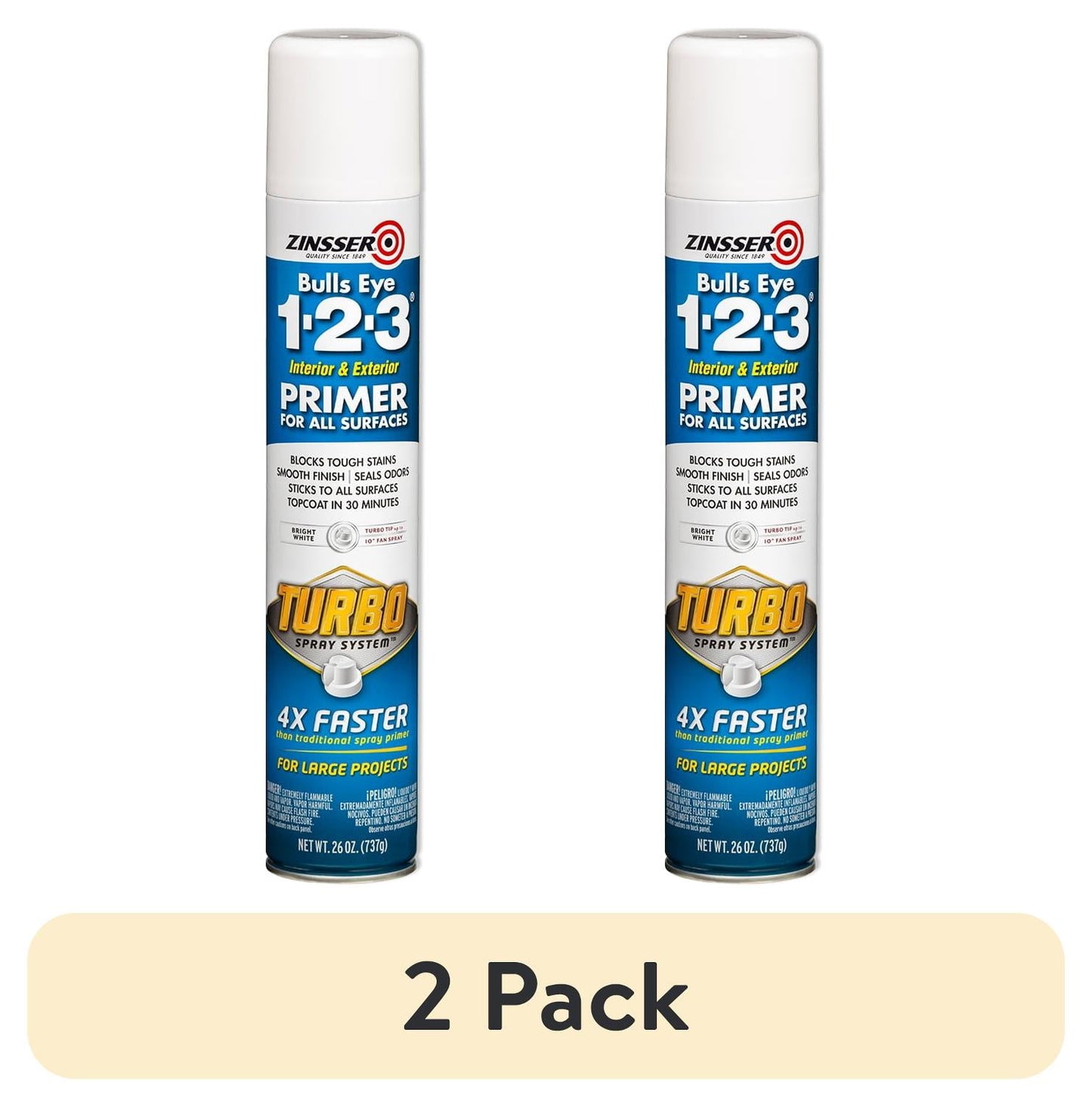White, Zinsser Bulls Eye 1-2-3 Water-Based Primer Turbo Spray-343746, 26 oz