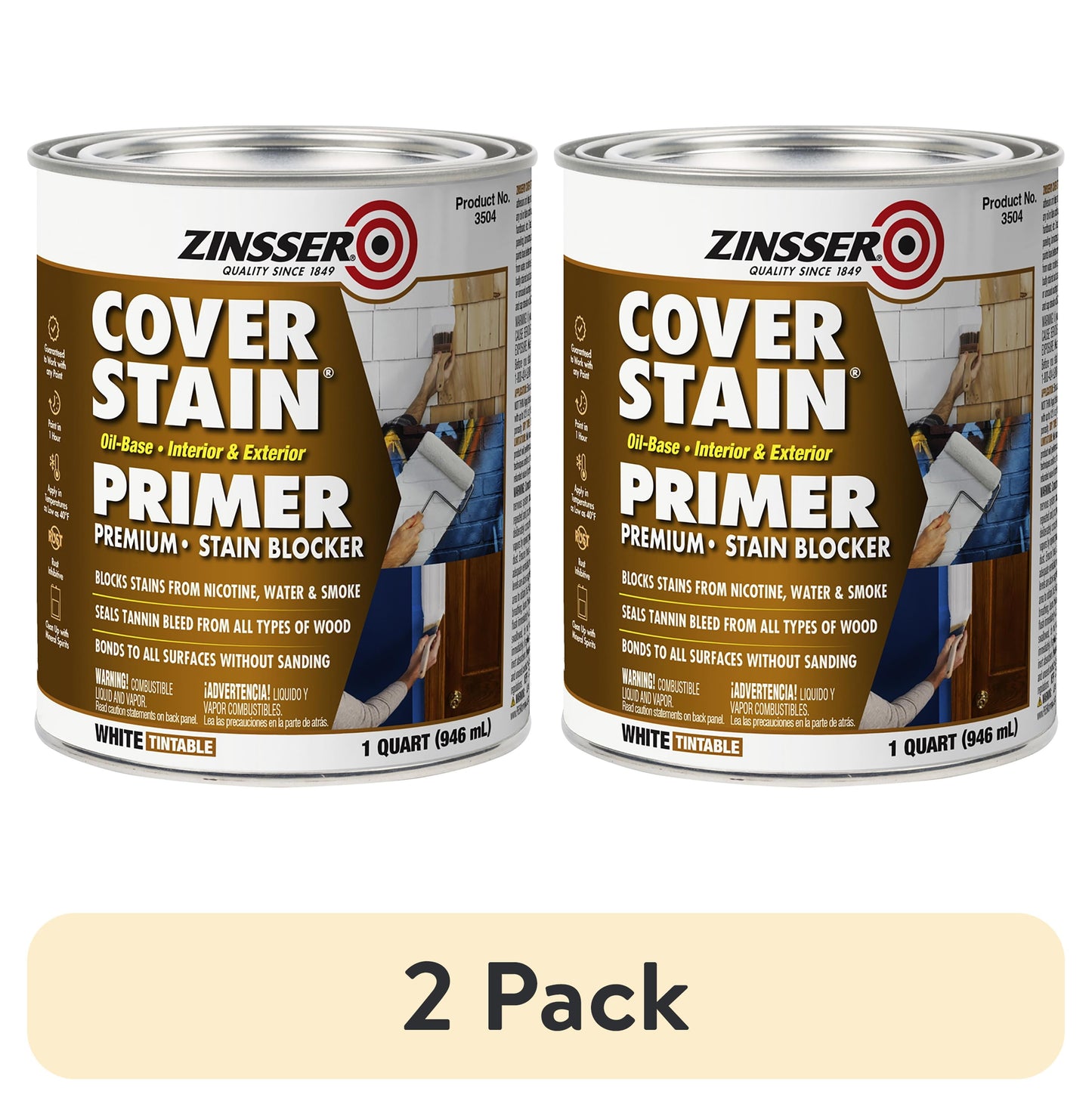 (2 pack) White, Zinsser Cover Stain Oil Base Primer- 3504, Quart, 6 Pack