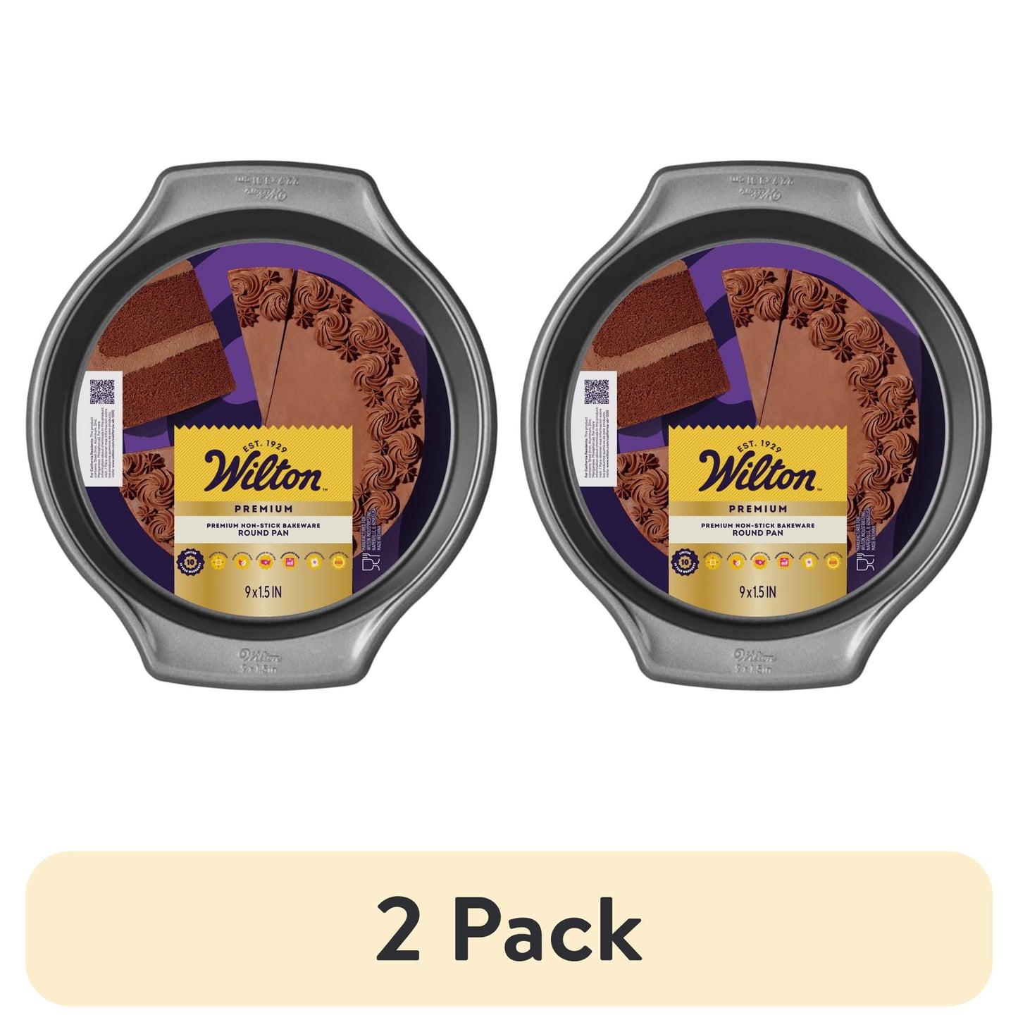 (2 pack) Wilton Premium Non-Stick 9-Inch Round Cake Pan 9x2 Baking Pan, Packaging May Vary