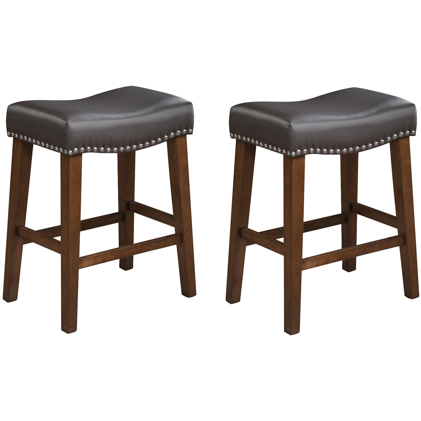 24 Inch Bar Stools Set of 2 Counter Height Kitchen Stools Modern Saddle Barstools for Kitchen Island, Dining Room, Brown