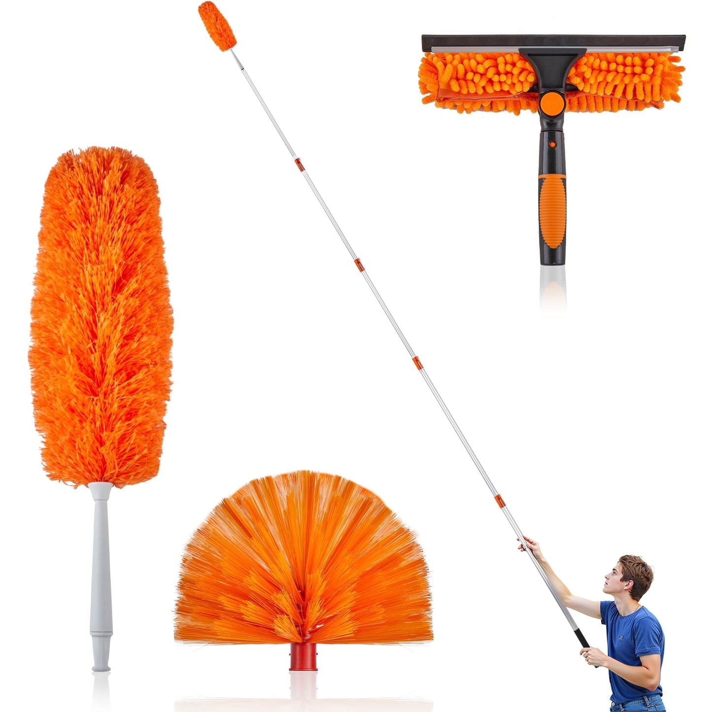 4-24ft Telescopic Pole, 3/4" Universal Thread, Rust-Proof Aluminum, for Painting, Cleaning, Dusters(NO Brush Head)