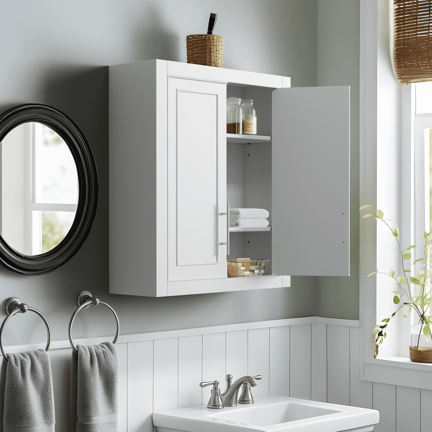 26"x22"x8" Modern Rectangle Wood Wall Mounted Storage Cabinets for Bathroom,White
