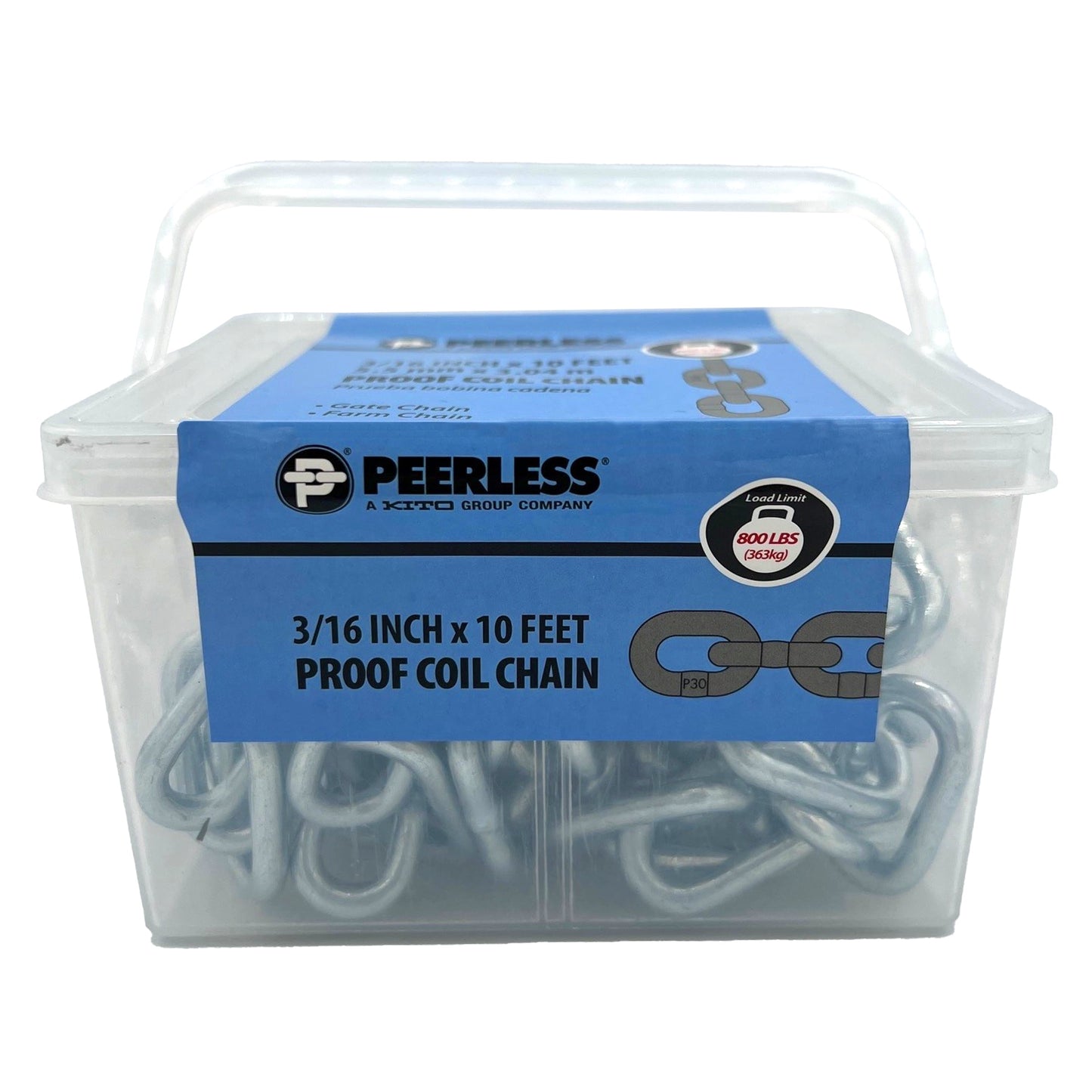3/16" Proof Coil Chain, 10', Grade 30, Zinc, Peerless Chain Company, #4851010