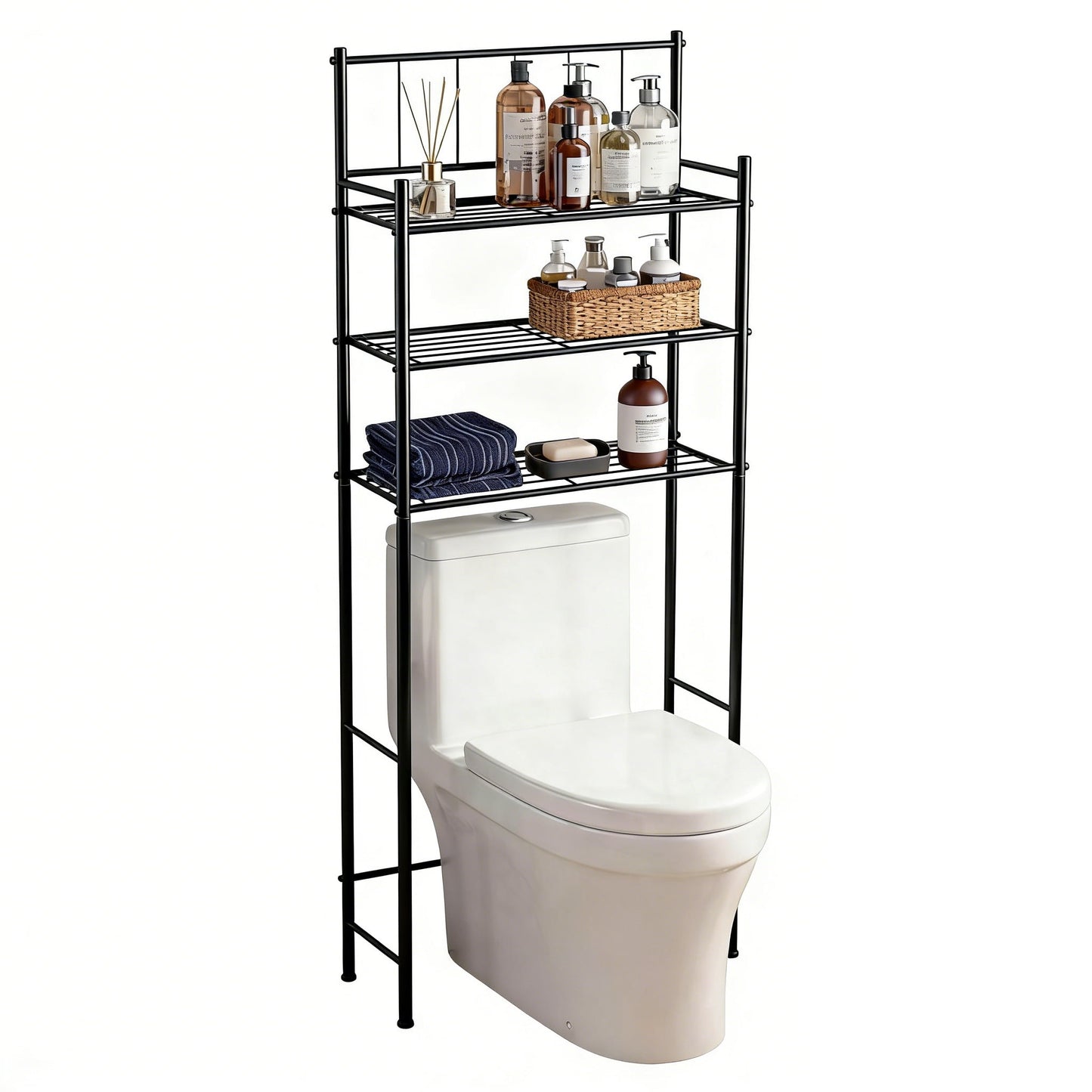 cisilov Almacenamiento sobre el Inodoro, Estante de Almacenamiento de 3 Niveles sobre el Inodoro para Baño, Estantes Organizadores de Baño de Metal sobre el Inodoro, Negro
