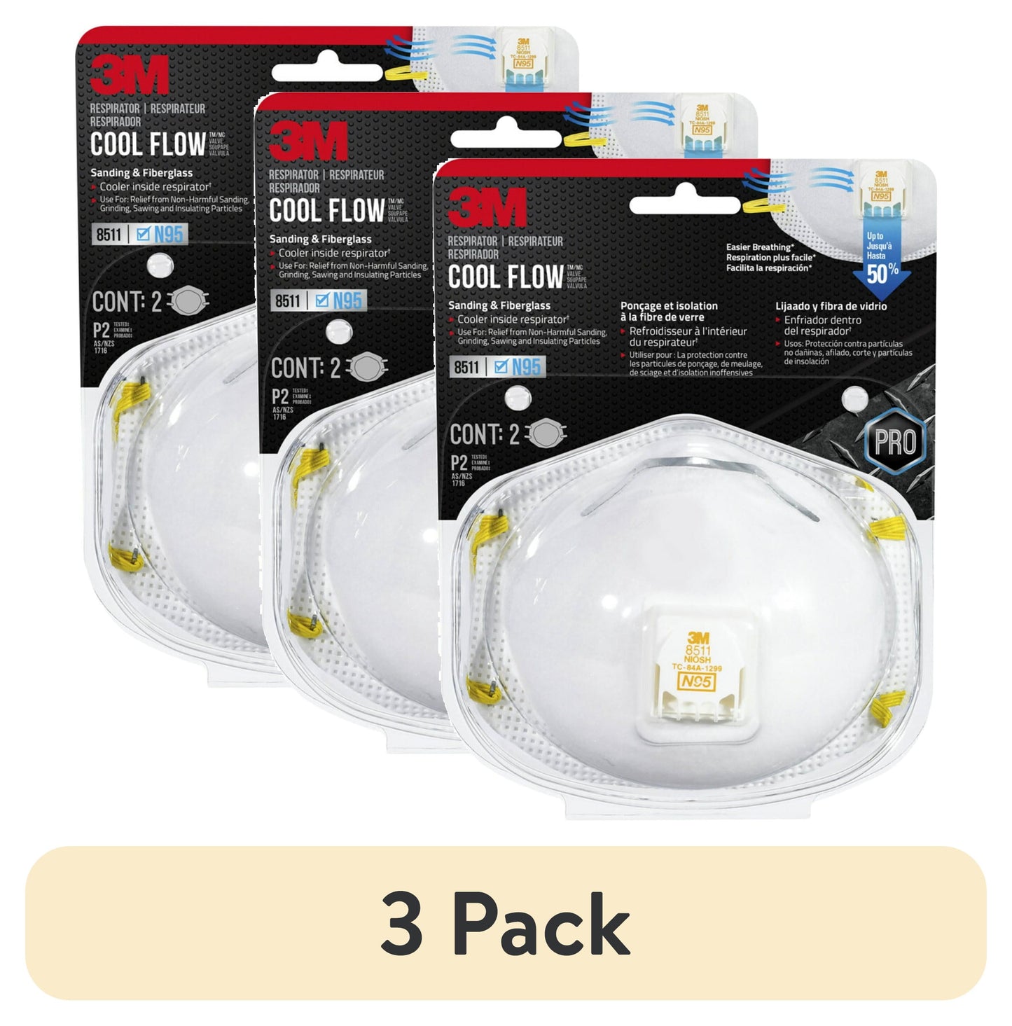 3M N95 Respirator 8511, Válvula de Flujo FrÃo, Blanco, Extensible, 2 Máscaras de Seguridad