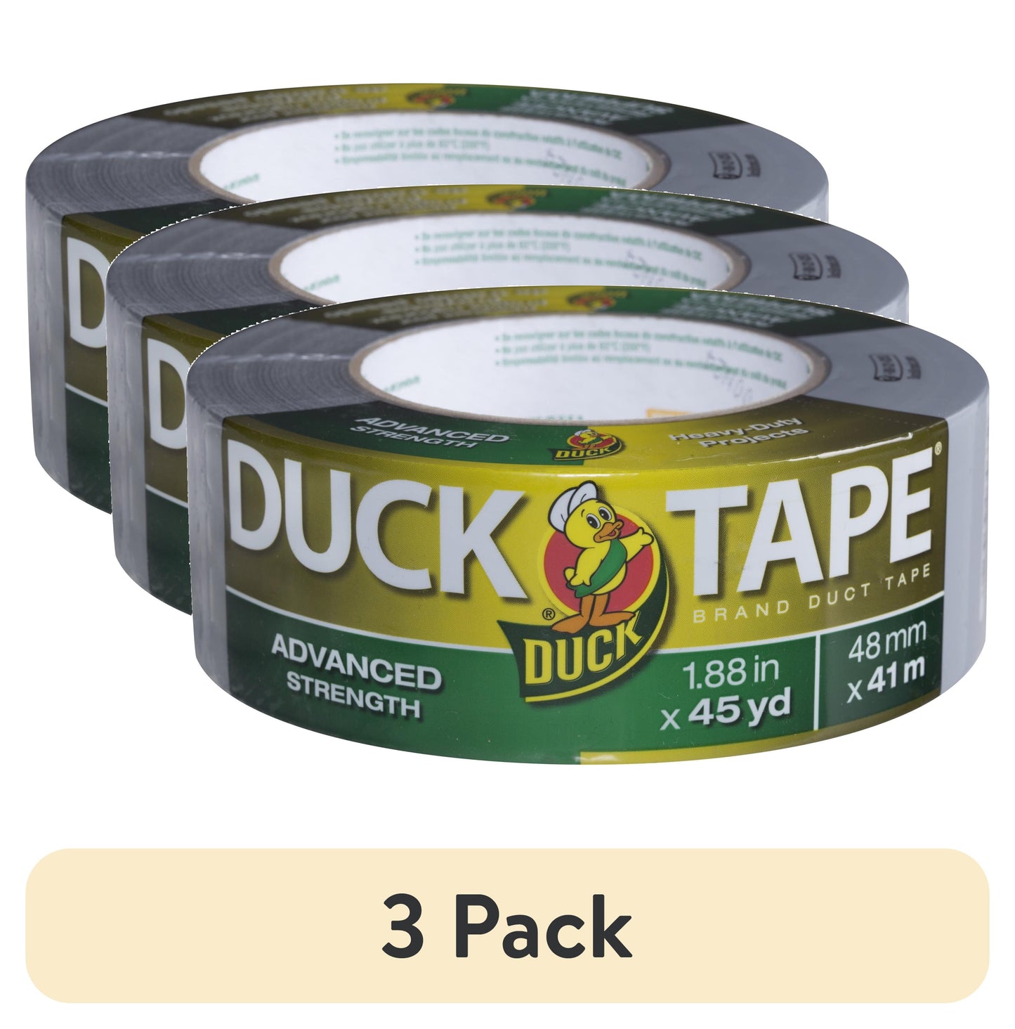 (3 pack) Advanced Strength Duck Tape Brand Duct Tape, 1.88 in. x 45 yd., Silver