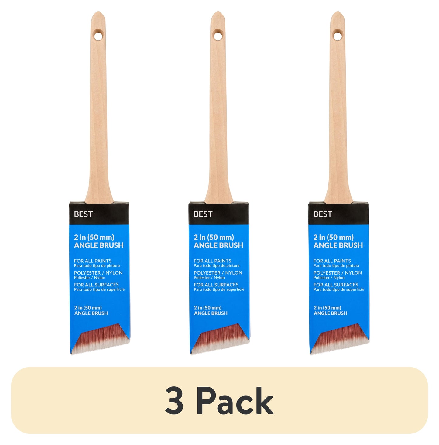 (3 pack) BEST 2" Polyester-Nylon Angle Brush