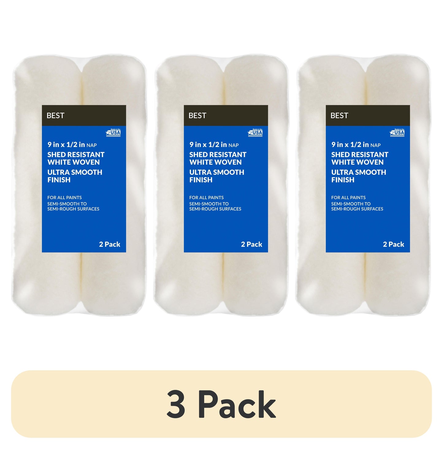 (3 pack) BEST 9 in x 1/2 in nap Woven Roller Cover 2 Pack