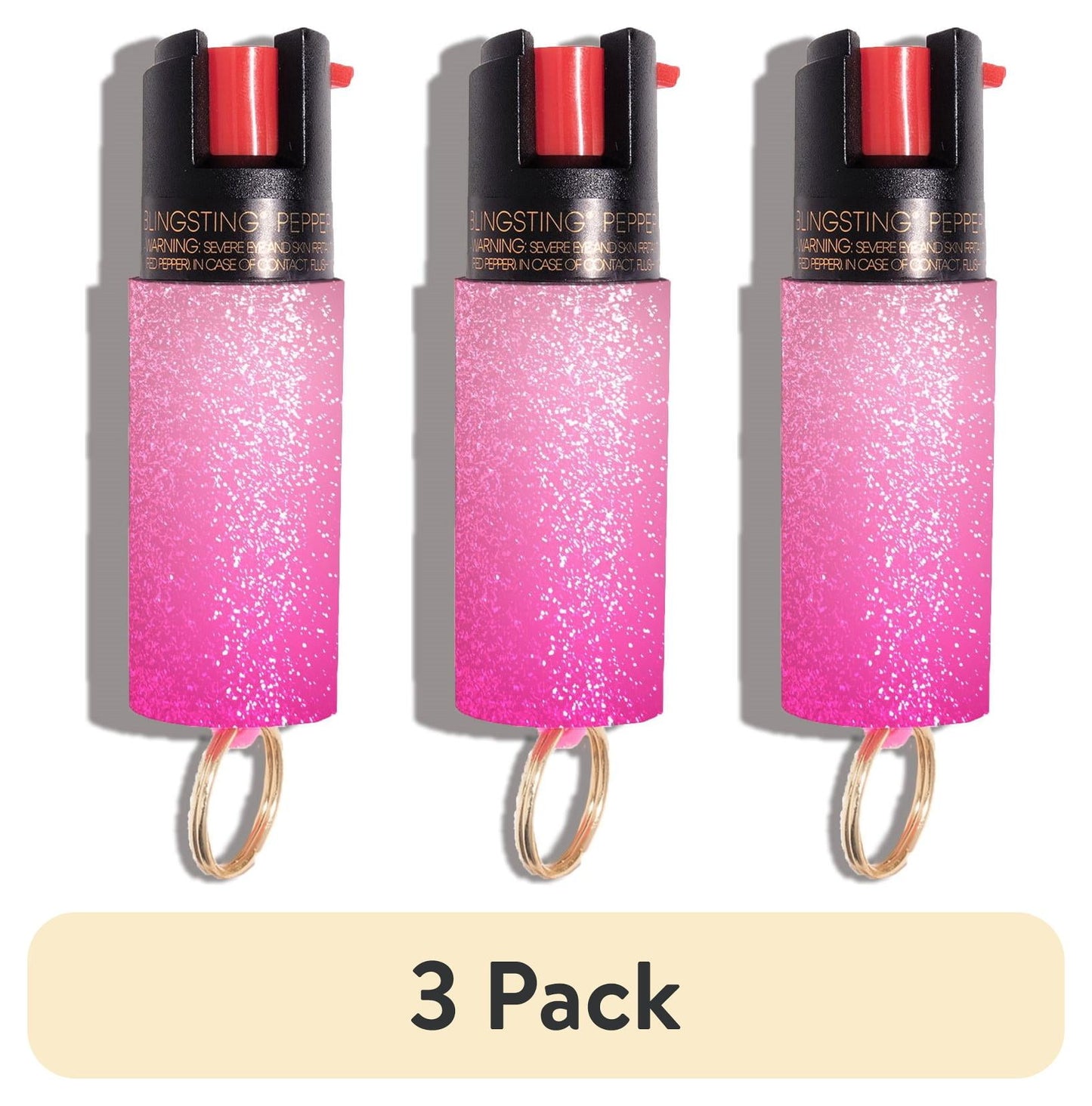 (3 pack) BLINGSTING Essentials Compact Pepper Spray with Key Ring, Pink Ombre, .5 oz, 1 Count, 1 in x 1 in x 3 in