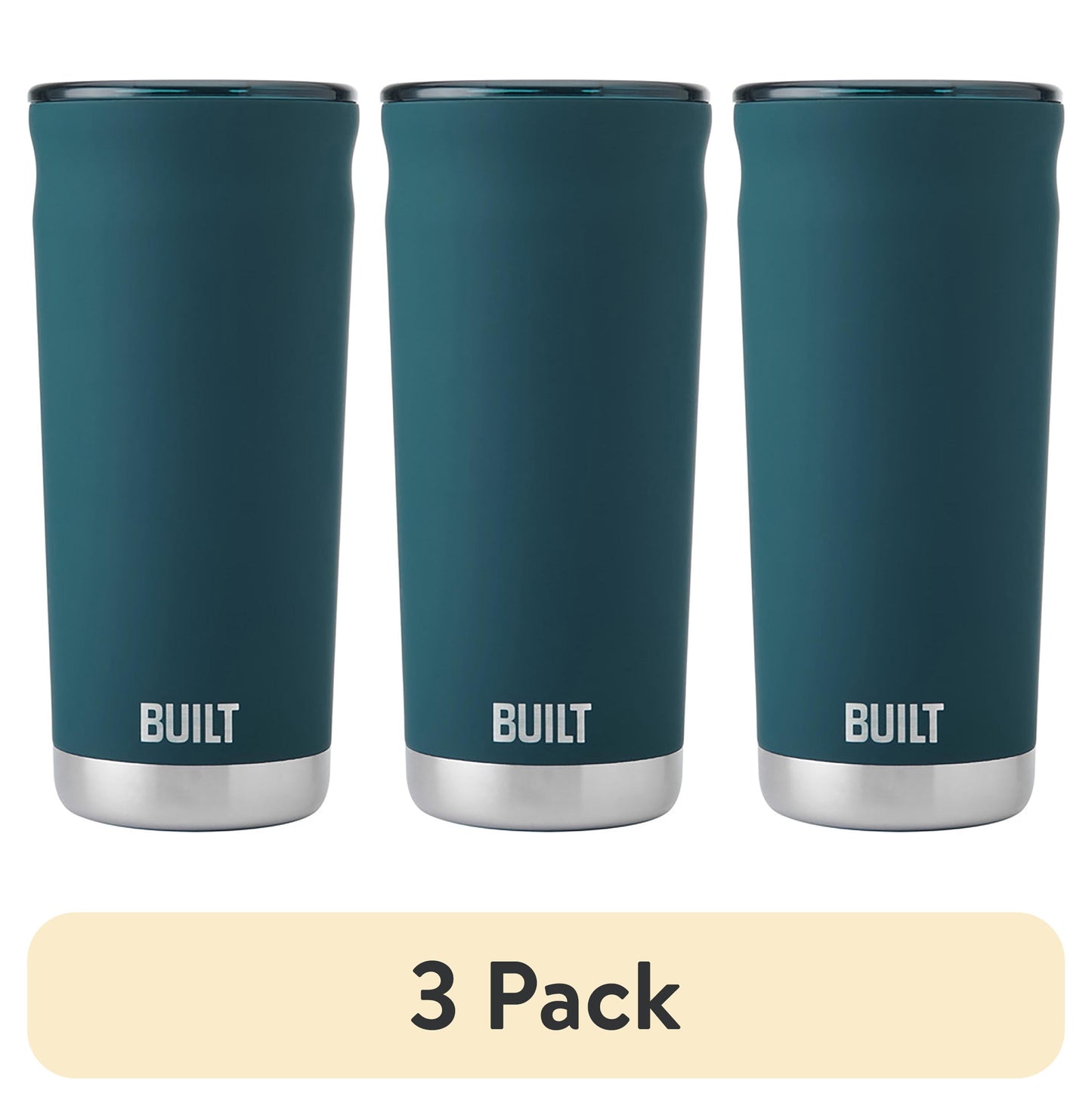 (3 pack) BUILT Torrent 20 oz Double-Wall Insulated Stainless Steel Tumbler Water Bottle, Teal
