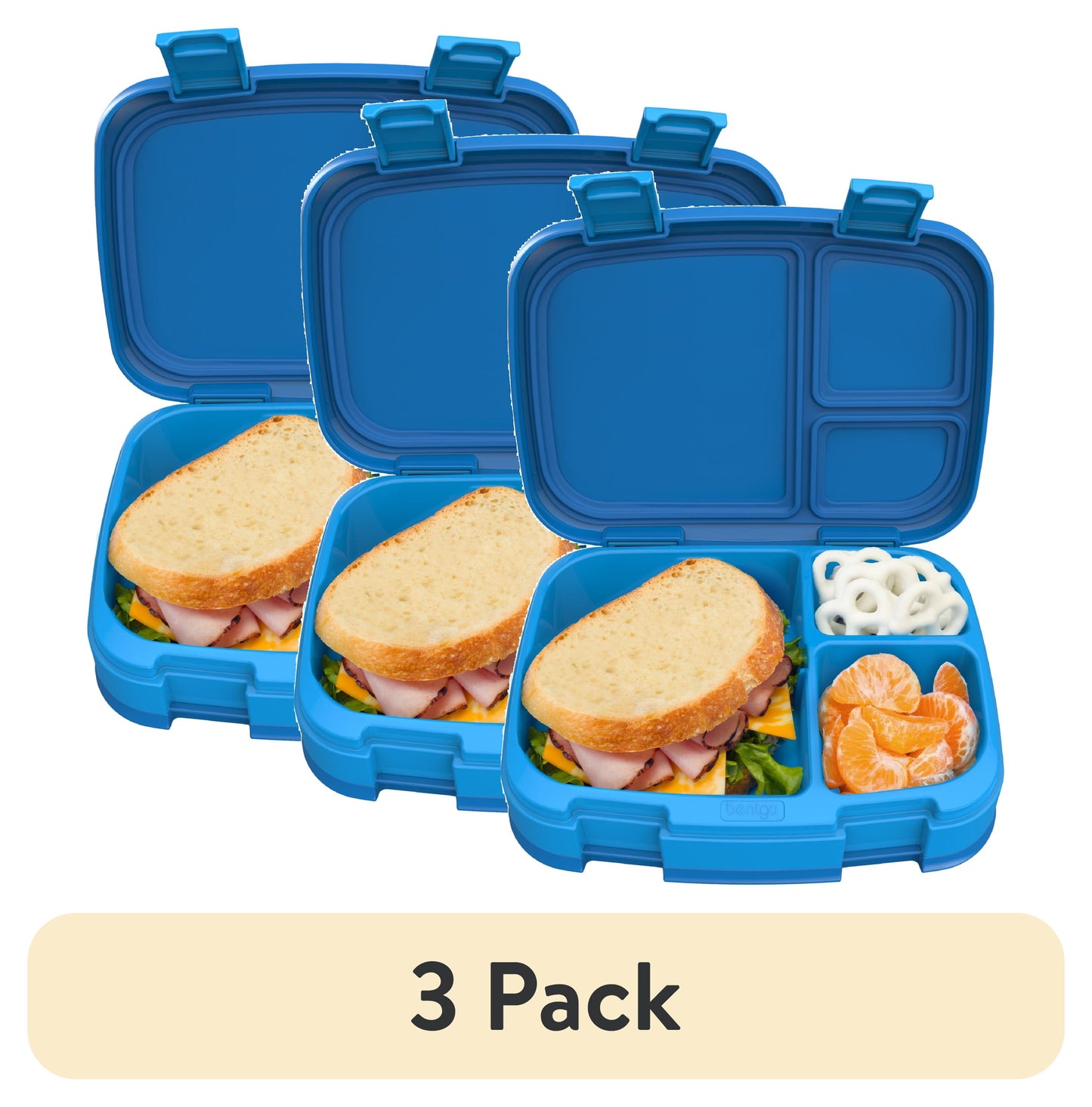 (3 pack) Bentgo Fresh – Leak-Proof, Versatile 4-Compartment Bento-Style Lunch Box with Removable Divider, Portion-Controlled Meals for Teens and Adults On-The-Go – BPA-Free, Food-Safe Materials (Blue)