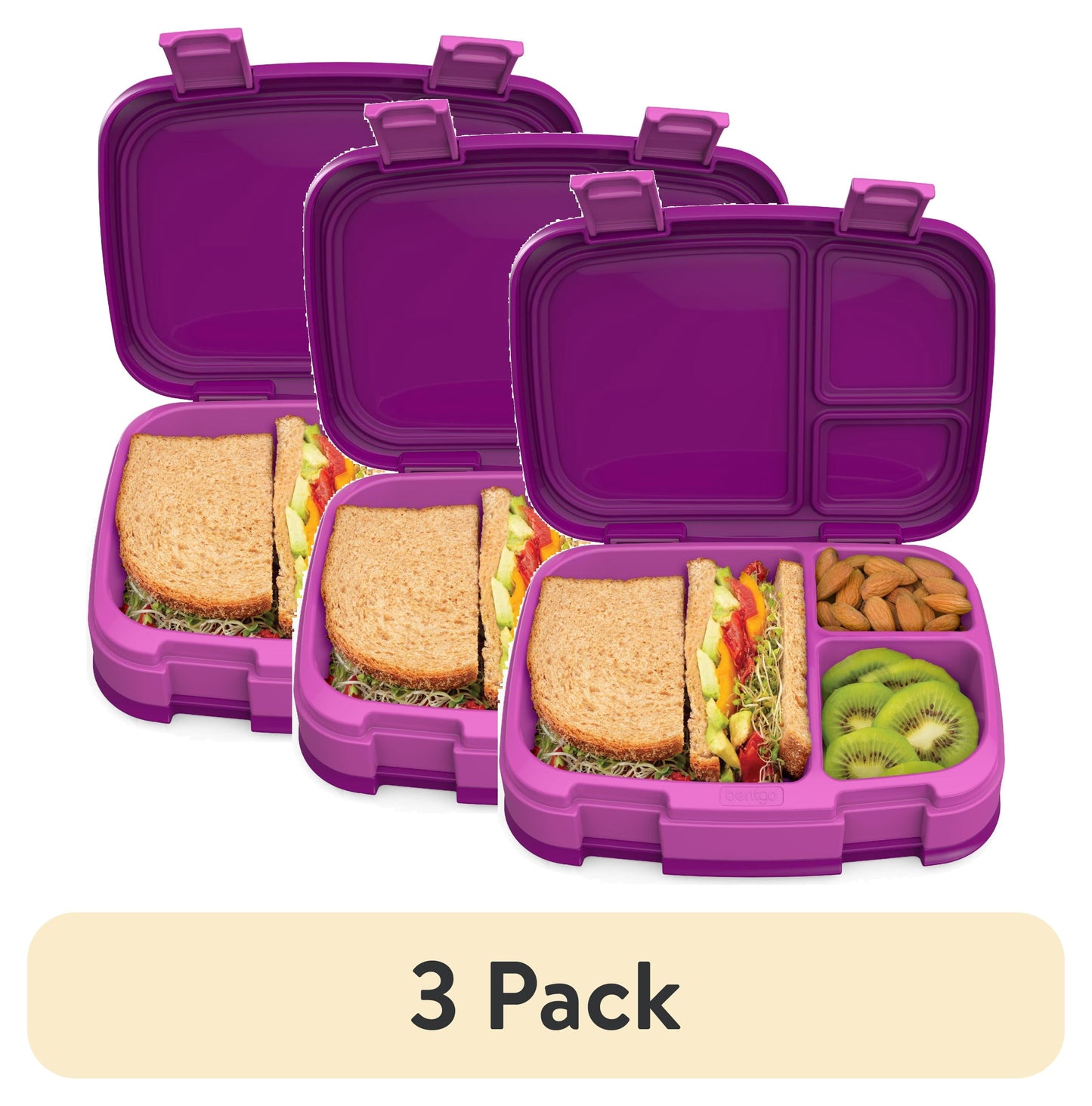 (3 pack) Bentgo Fresh – Leak-Proof, Versatile 4-Compartment Bento-Style Lunch Box with Removable Divider, Portion-Controlled Meals for Teens and Adults On-The-Go – BPA-Free, Food-Safe Materials (Purple)