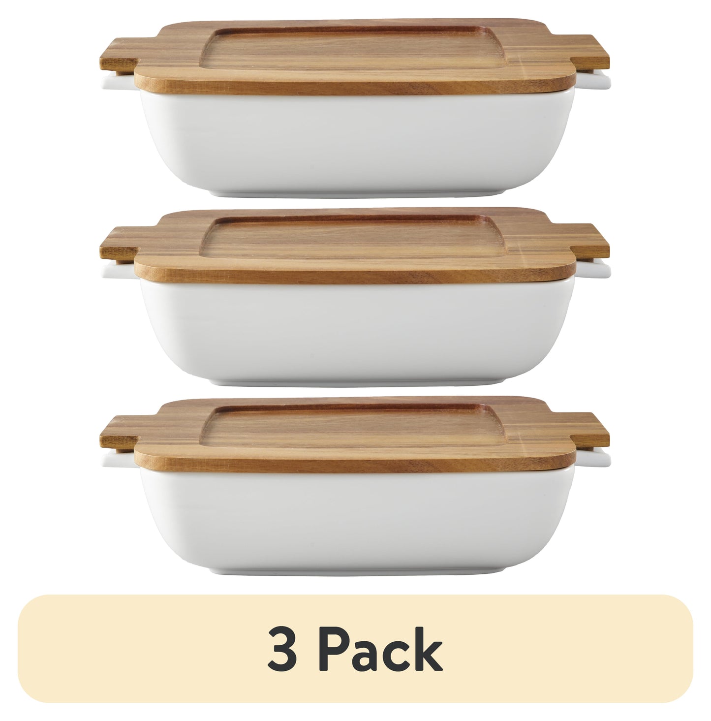 (Paquete de 3) Better Homes & Gardens Vajilla de Cerámica para Horno a Mesa con Tapa de Acacia, 13.39 x 9.06 x 3.39 in